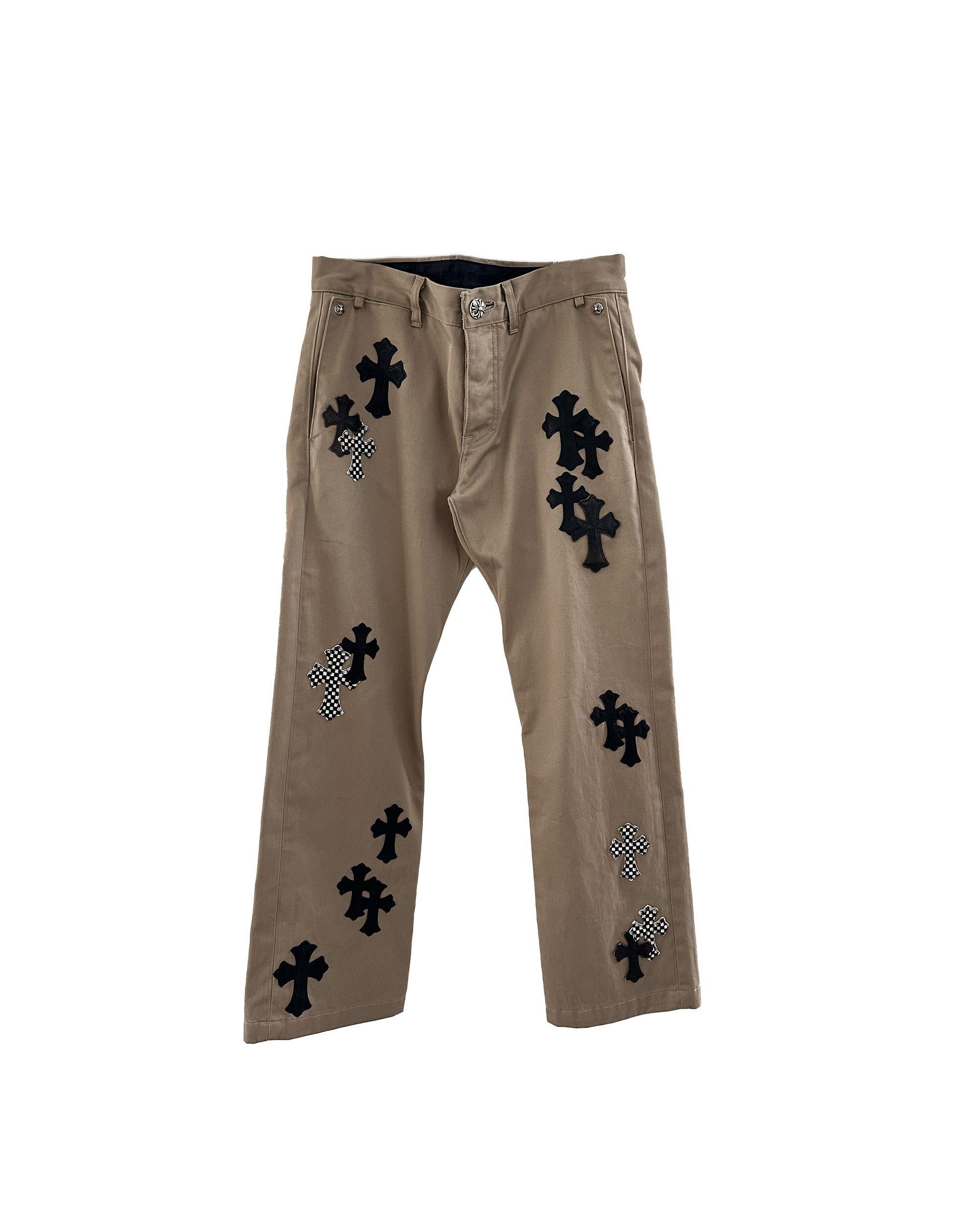 Pre-owned Chrome Hearts Checkered/black/camo Cross Patch Chino Pants In Tan