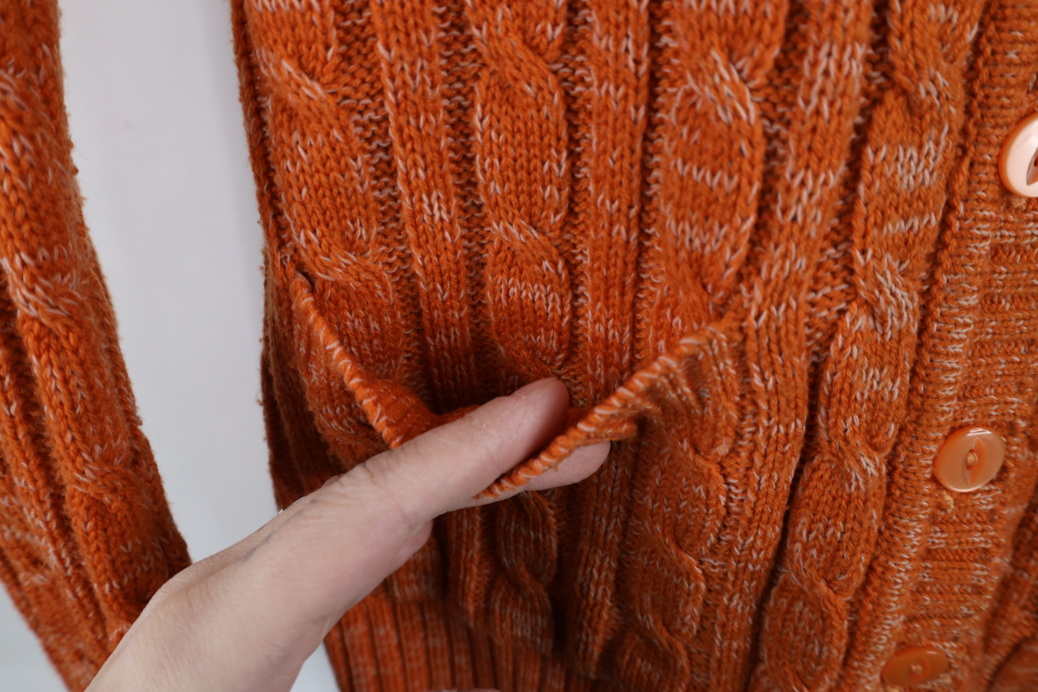 Vintage Vintage 70s Streetwear Cable Knit Cardigan Sweater Orange Size M / US 6-8 / IT 42-44 - 7 Thumbnail