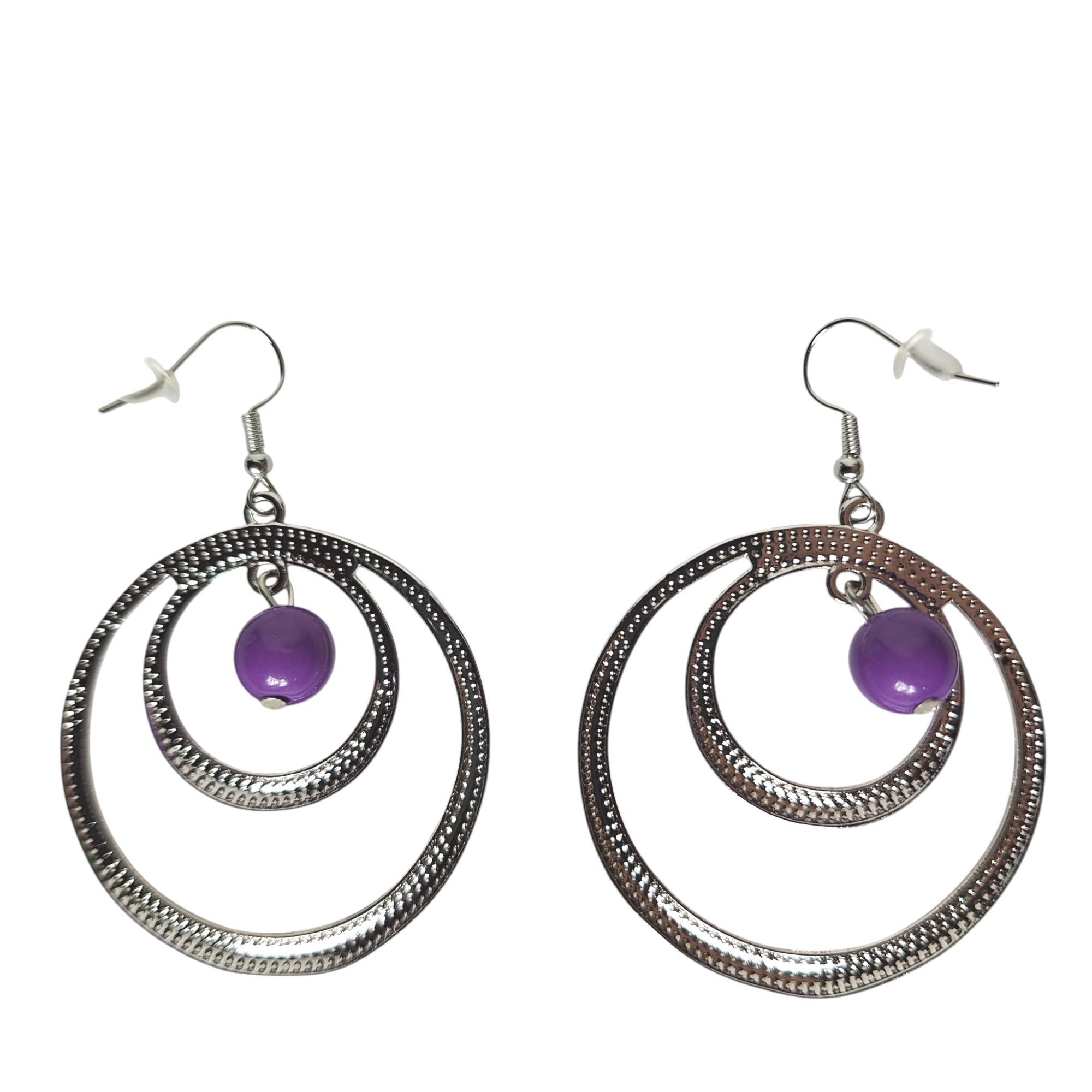 Other Double Hoop Dangle Earrings Purple Bead Silver Tone Whimsigo Size ONE SIZE - 2 Thumbnail