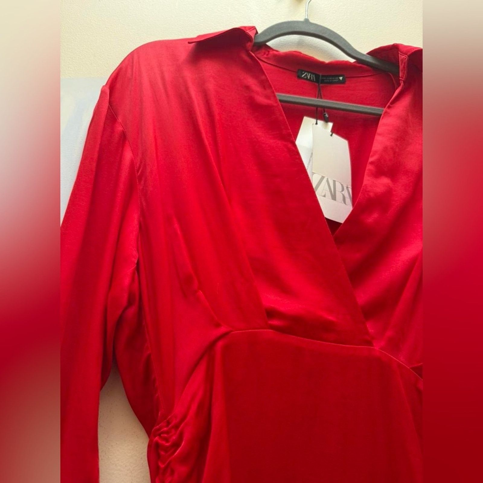 Zara Zara Elegant Red Gathered Dress Size XS NWT Hot Red Mini Size XS / US 0-2 / IT 36-38 - 4 Thumbnail