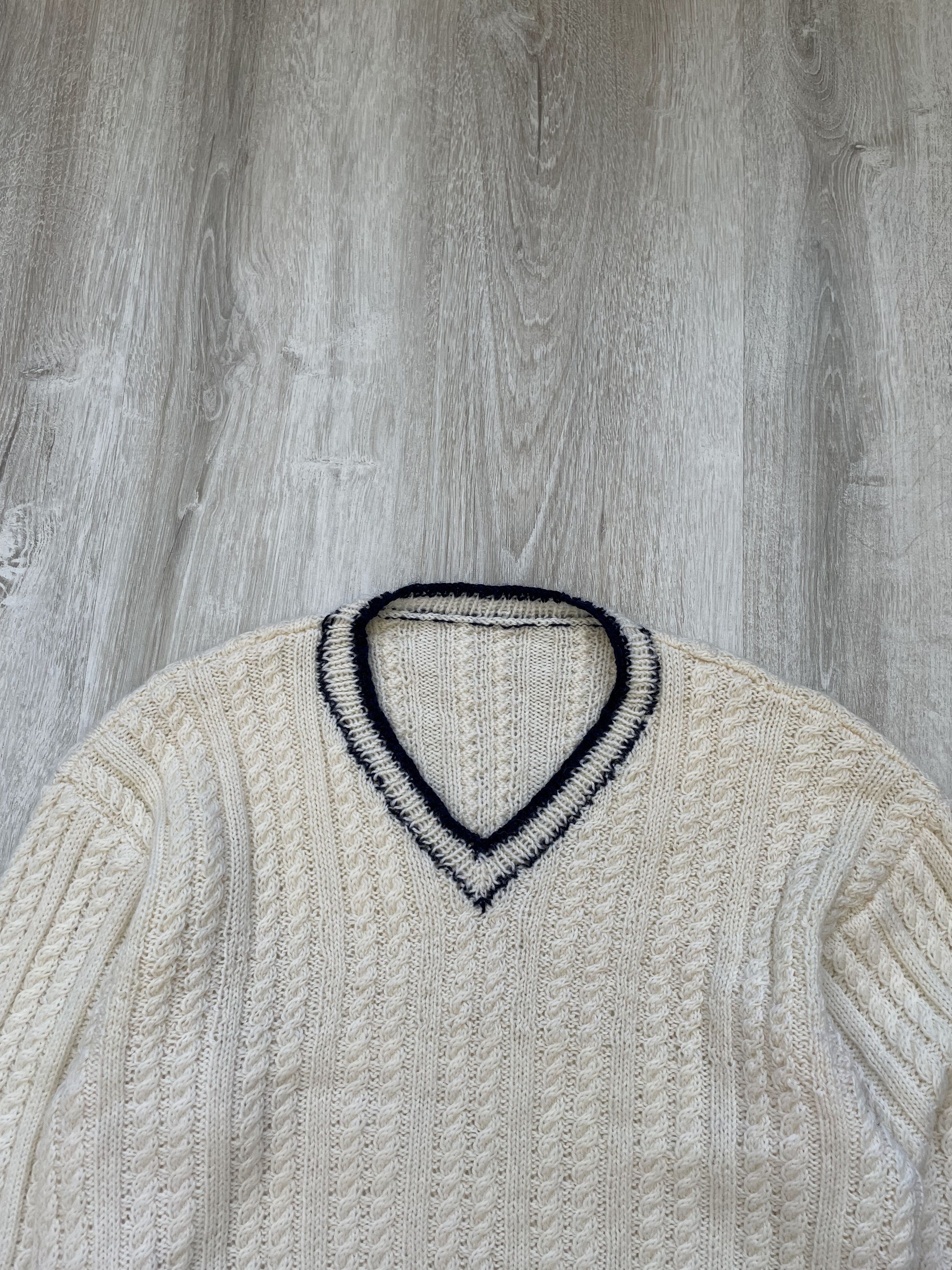 Vintage Vintage 90s Fisherman Knit V neck Sweater Size US S / EU 44-46 / 1 - 2 Thumbnail