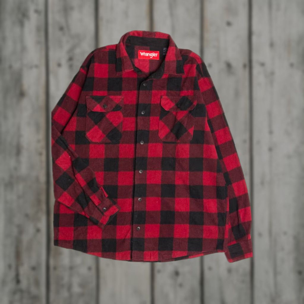 Wrangler VINTAGE Wrangler Red Plaid Fleece Jacket Large - Warm Outdoor Checkered Red Wrangler Jacket Large Mens Size US L / EU 52-54 / 3 - 1 Thumbnail