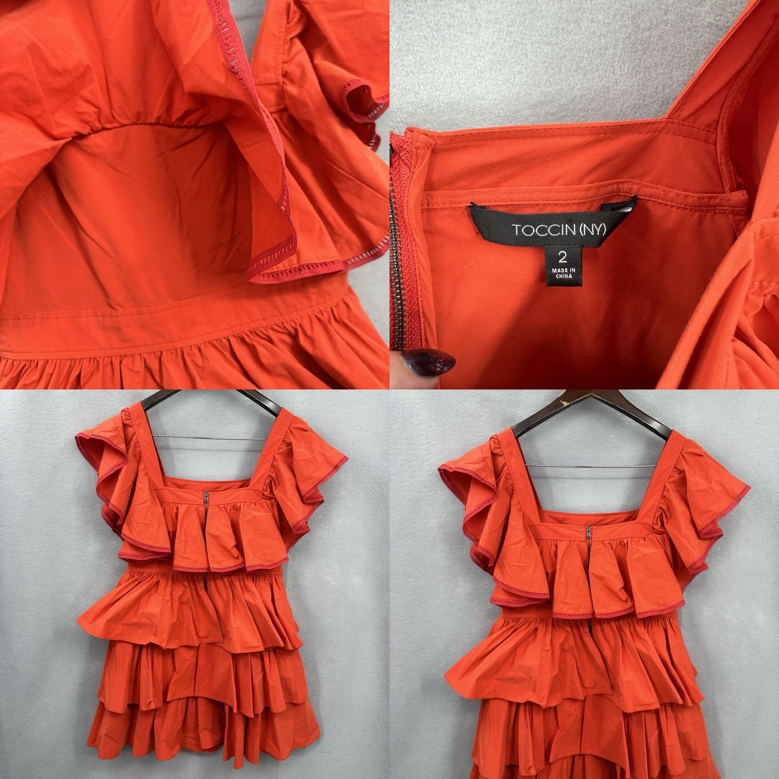 Vintage Toccin NY Mini Dress Womens 2 Tiered Red Tomato Ruffle Boho Cottagecore Quiet Dress Size XS / US 0-2 / IT 36-38 - 8 Thumbnail