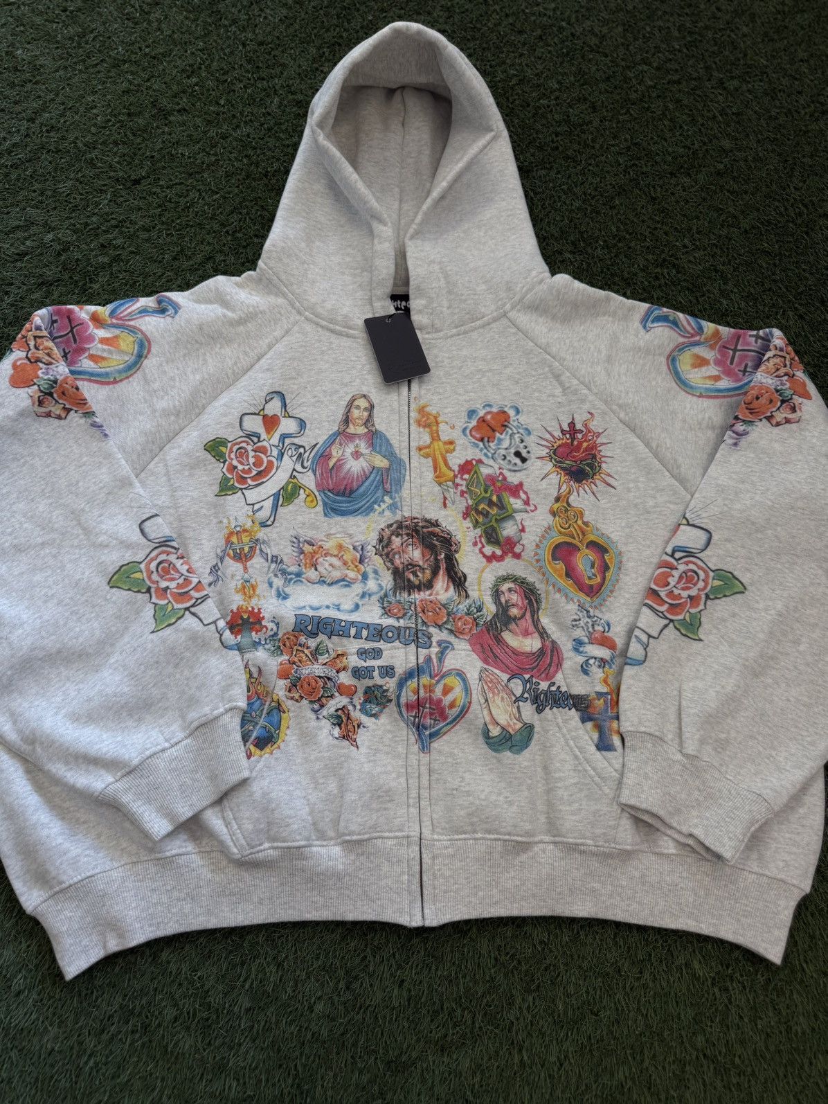 Japanese Brand × Vintage We Are Righteous Grey Zip Up Hoodie Size XL (NEW) Size US XL / EU 56 / 4 - 1 Thumbnail