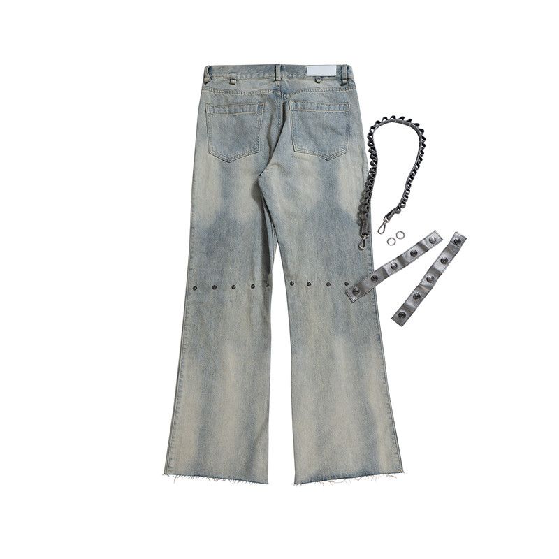 Leather × Vintage Raw Hem Rustic Burr Jeans Removable Leather Strap Size US 33 - 11 Thumbnail