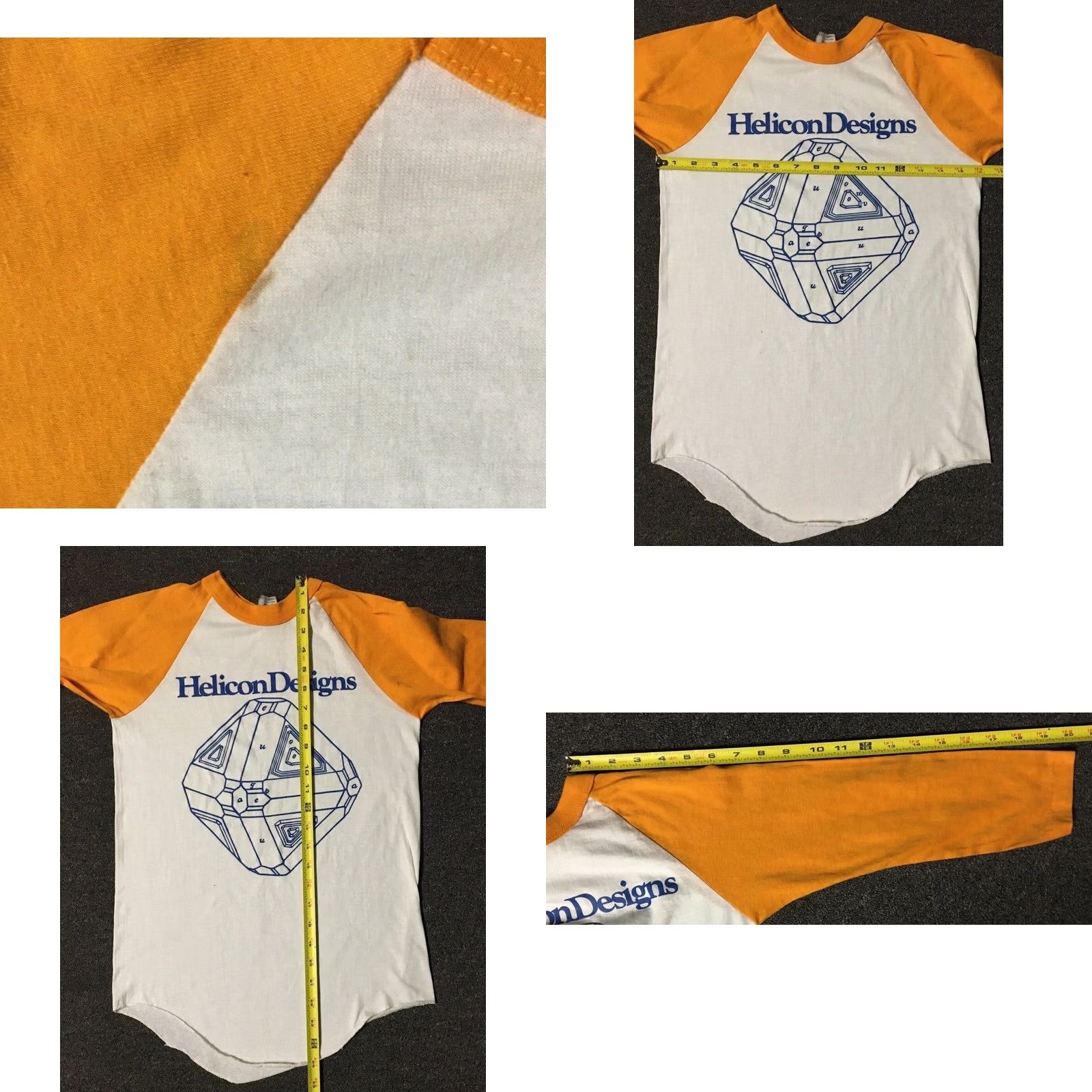 4SDESIGNS VINTAGE Helicon Designs T-Shirt XS White 3/4 Sleeve Crew Neck Men Small Single Stitch Grunge 80s 90s USA California Rock Tech Size US XS / EU 42 / 0 - 9 Thumbnail