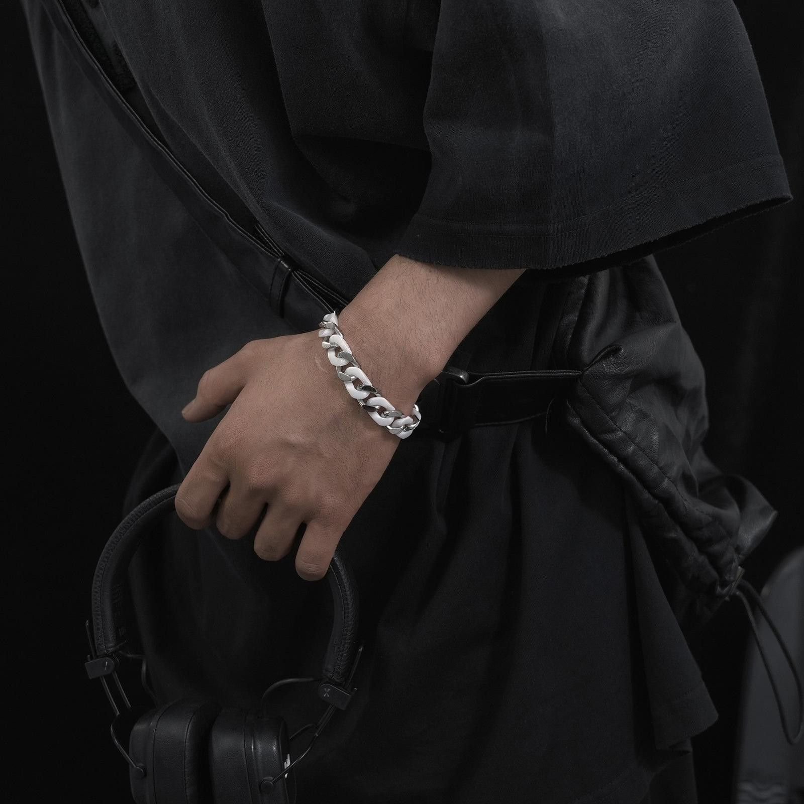 Jewelry Silver Cuban Chain Bracelet – Acrylic Ceramic Splice Size ONE SIZE - 3 Thumbnail