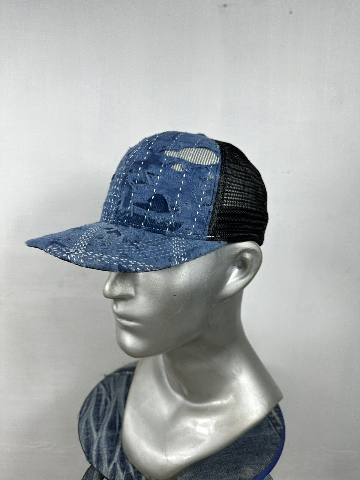 Handmade Custom Made Distressed Patchwork Boro Trucker hats Size ONE SIZE - 6 Thumbnail