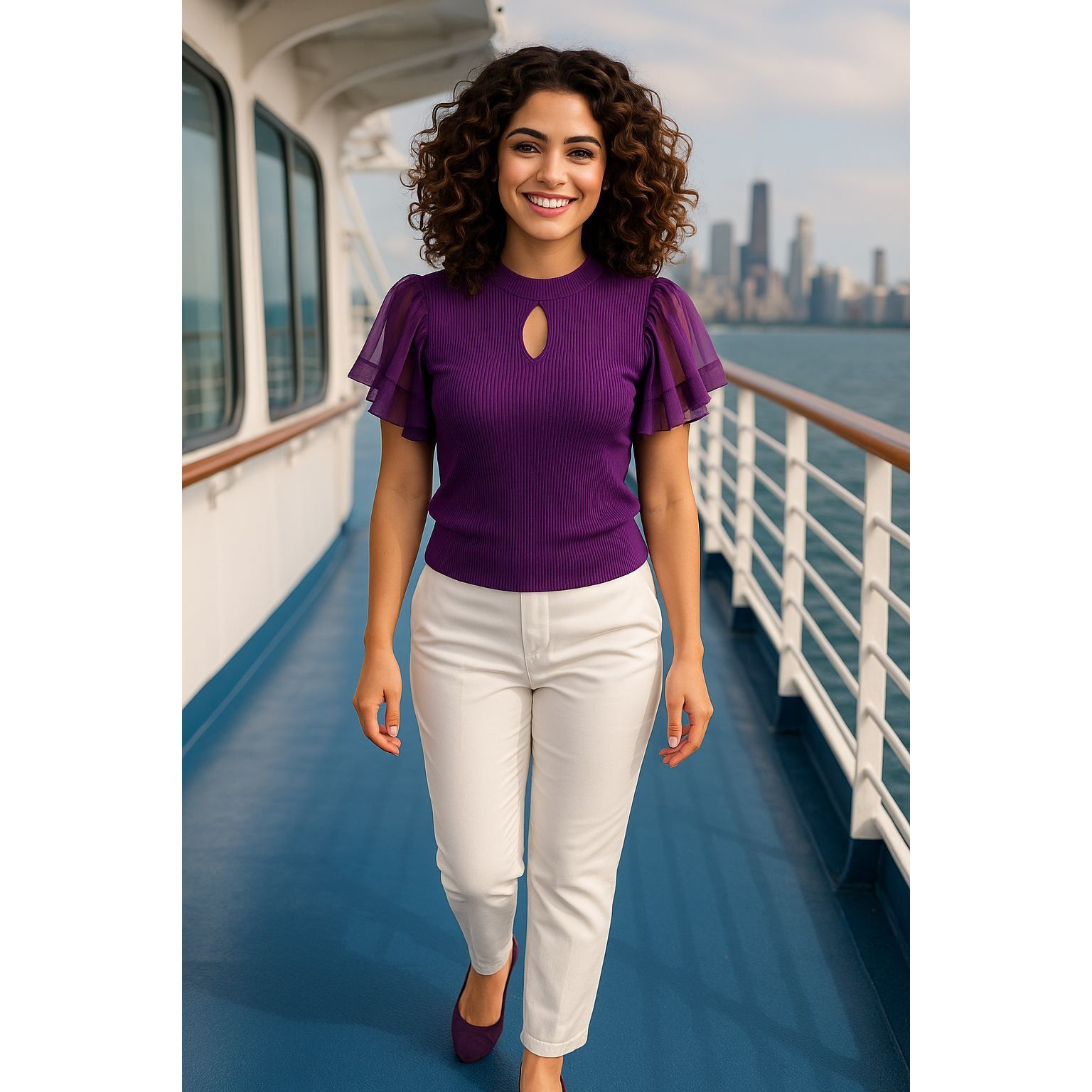 Other 7Th Avenue Design Studio XS Purple Puff Flutter Sleeve Blous Size XS / US 0-2 / IT 36-38 - 1 Thumbnail
