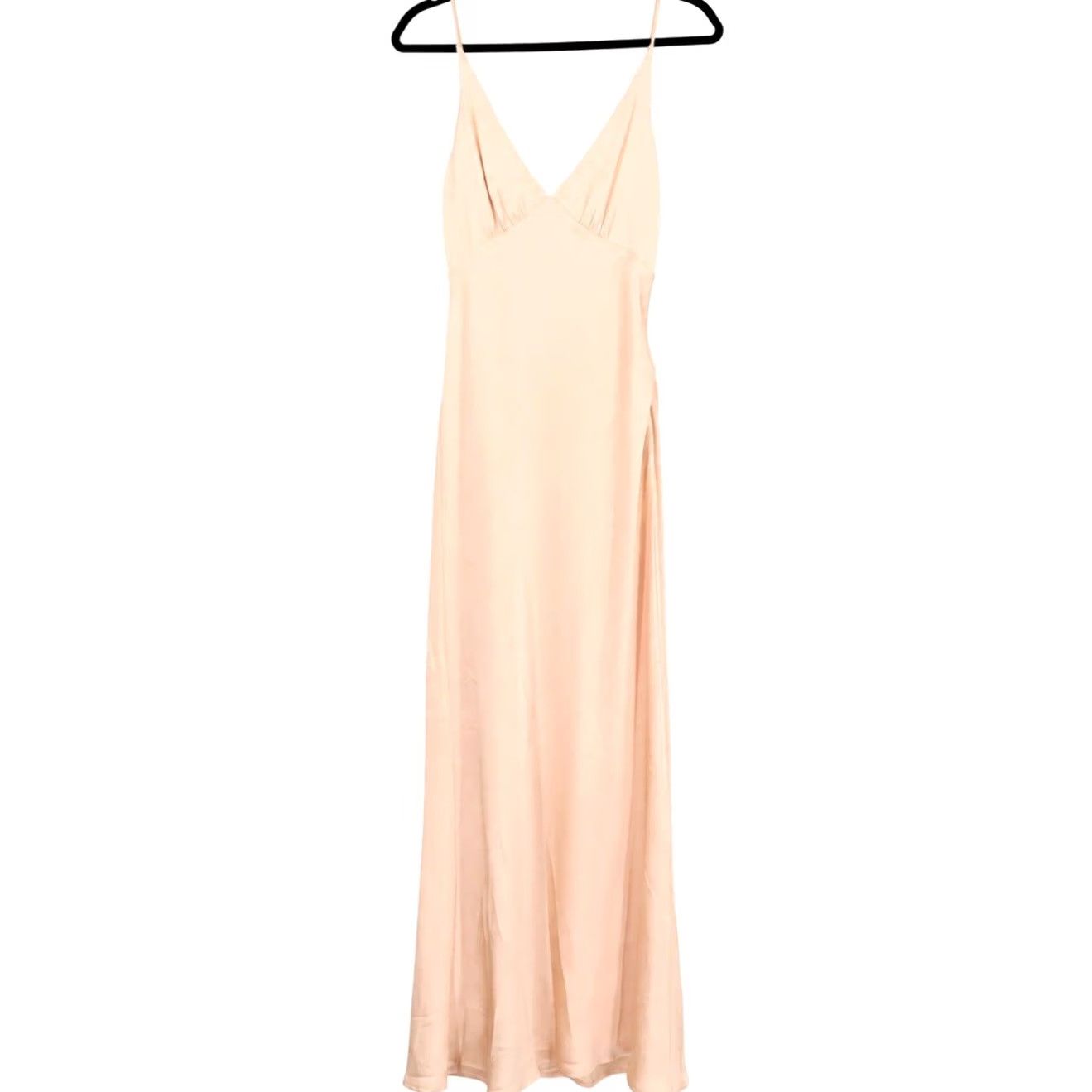 Vintage Billy J Maxi Dress Ziah Champagne Pink V-Neck Ruched Bust 8 Womens Dress Spring Summer Formal Wedding Guest Sleeveless Spaghetti Straps Long Size M / US 6-8 / IT 42-44 - 2 Thumbnail