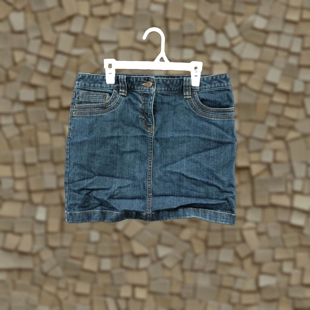 Loft LOFT Skirt Womens Size 4 Blue Denim Cotton Midi Mini Logo Quiet Pattern Barbie Size 27" / US 4 / IT 40 - 1 Thumbnail