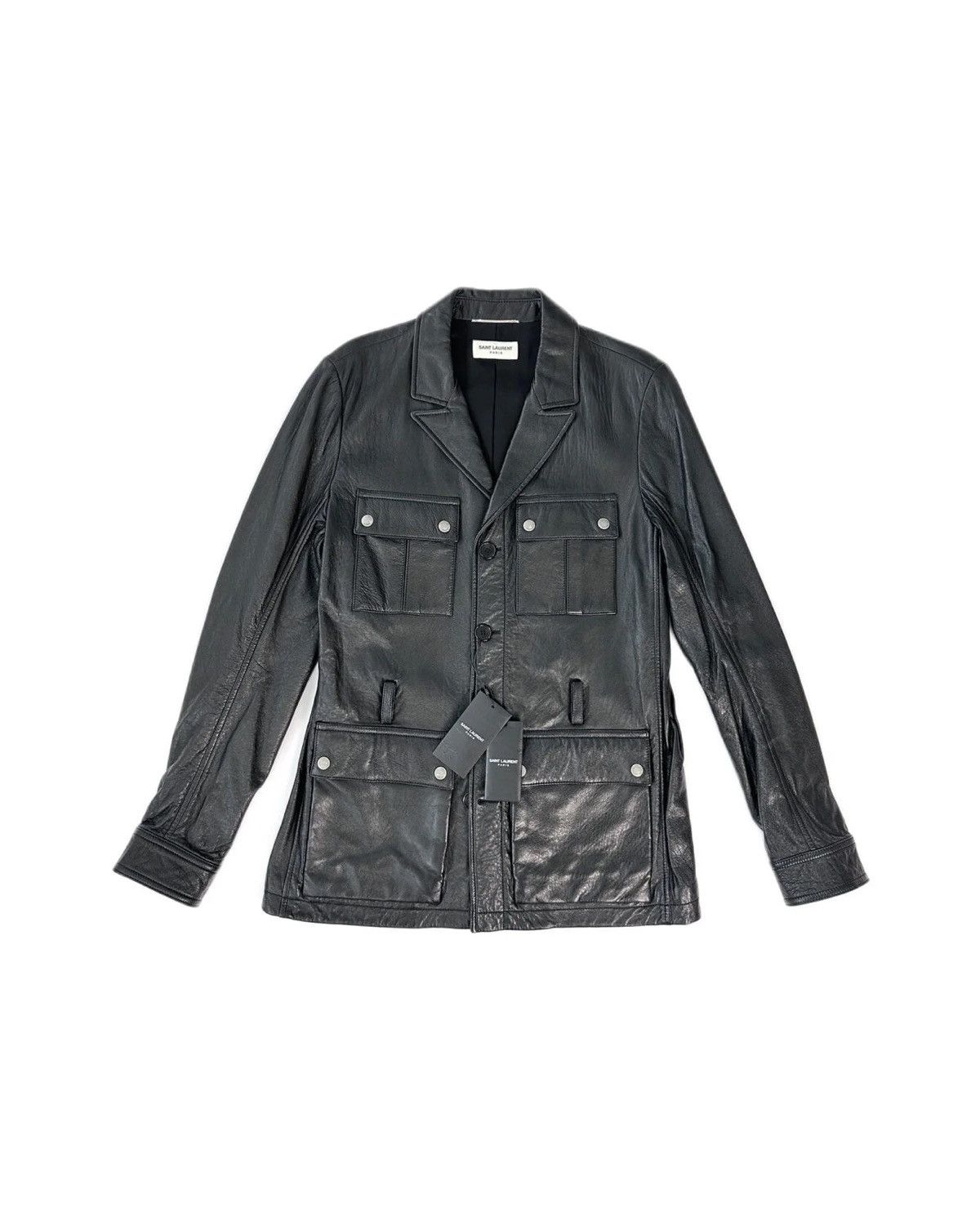 image of Saint Laurent Paris Saharienne Leather Jacket in Black, Men's (Size Medium)