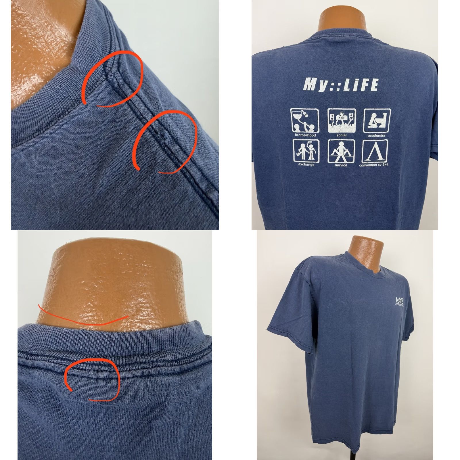 Vintage Vintage Fraternity Shirt Mens Large 90s Y2K Faded Navy Blue Size US L / EU 52-54 / 3 - 8 Thumbnail