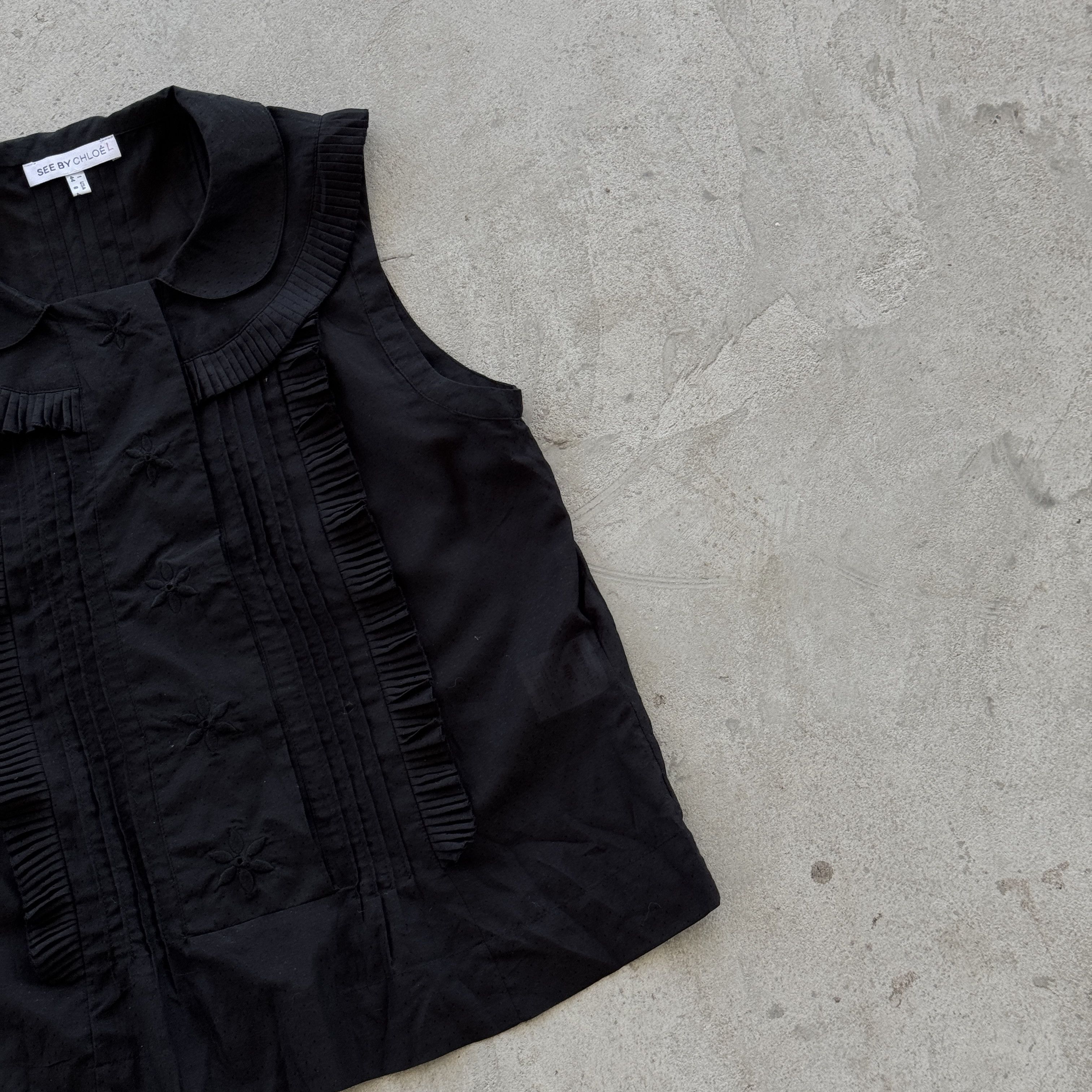 See by Chloe See By Chloe Black Ruffle Embroidered Sleeveless Blouse Top Size M / US 6-8 / IT 42-44 - 2 Thumbnail