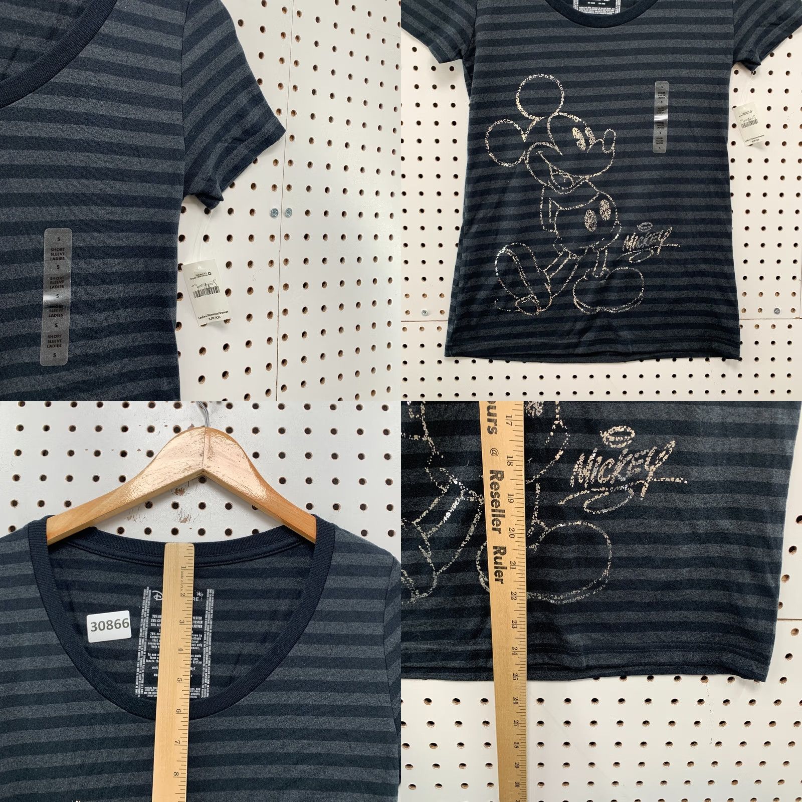 Disney Disney Mickey Mouse Shirt Womens Small Gray Striped NWT Cotton T-Shirt, VINTAGE? No, 15X25.5 (clarify size). Size S / US 4 / IT 40 - 8 Thumbnail