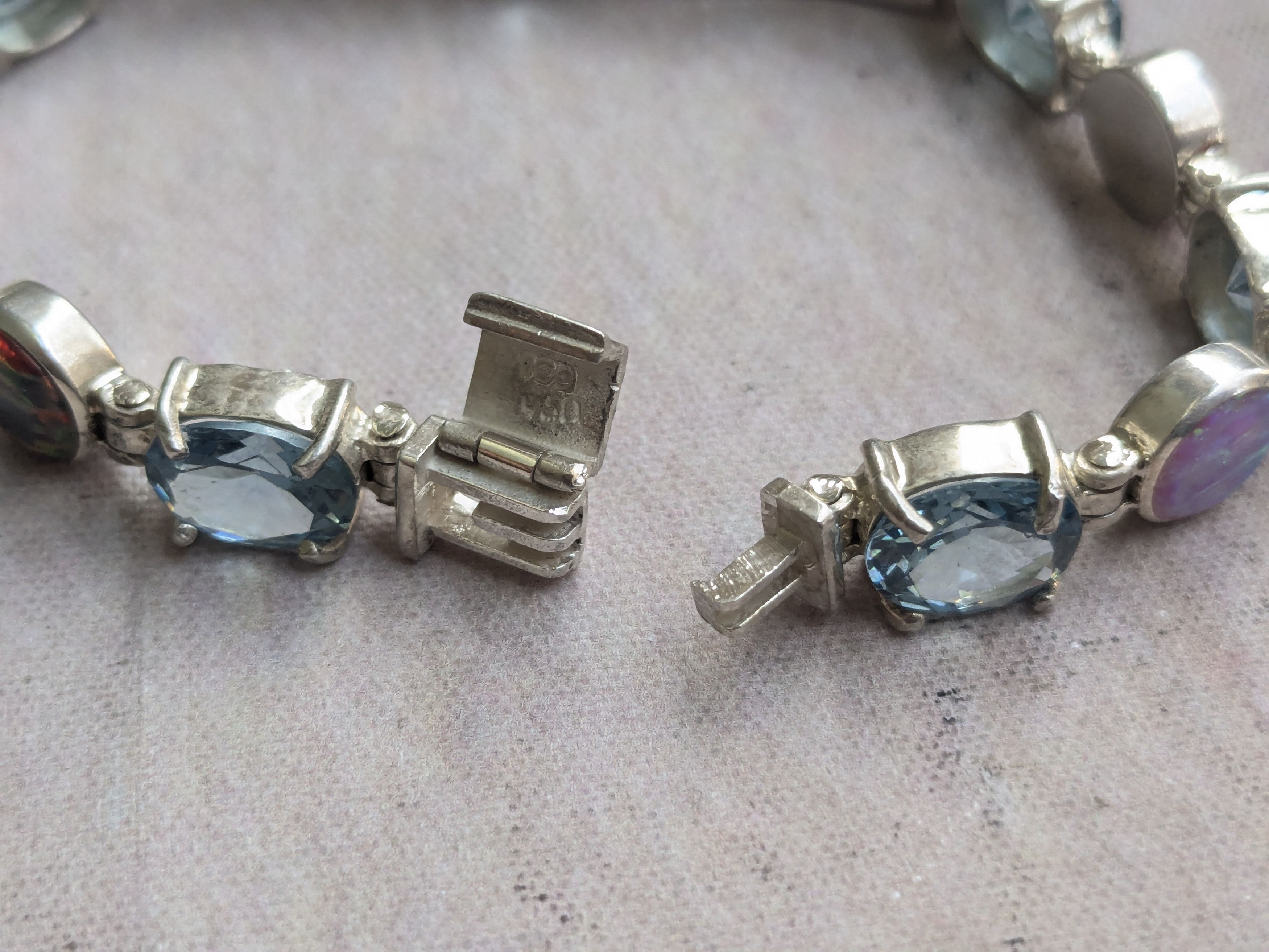 Jewelry Sterling Silver Tennis Bracelet Opal Blue Topaz Oval 7.25 Size ONE SIZE - 9 Thumbnail