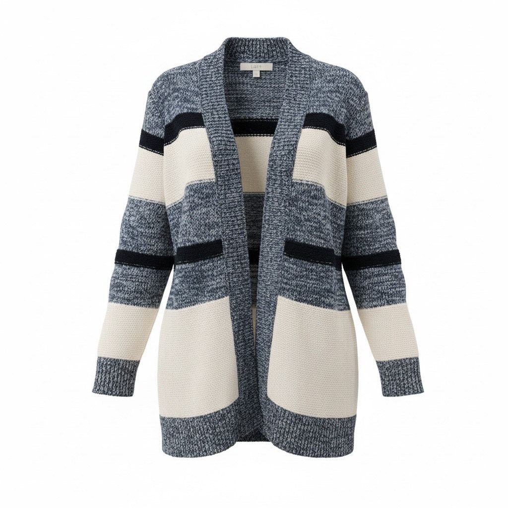 Loft LOFT Women’s Small Blue Cream Striped Cardigan Sweater Size S / US 4 / IT 40 - 1 Thumbnail