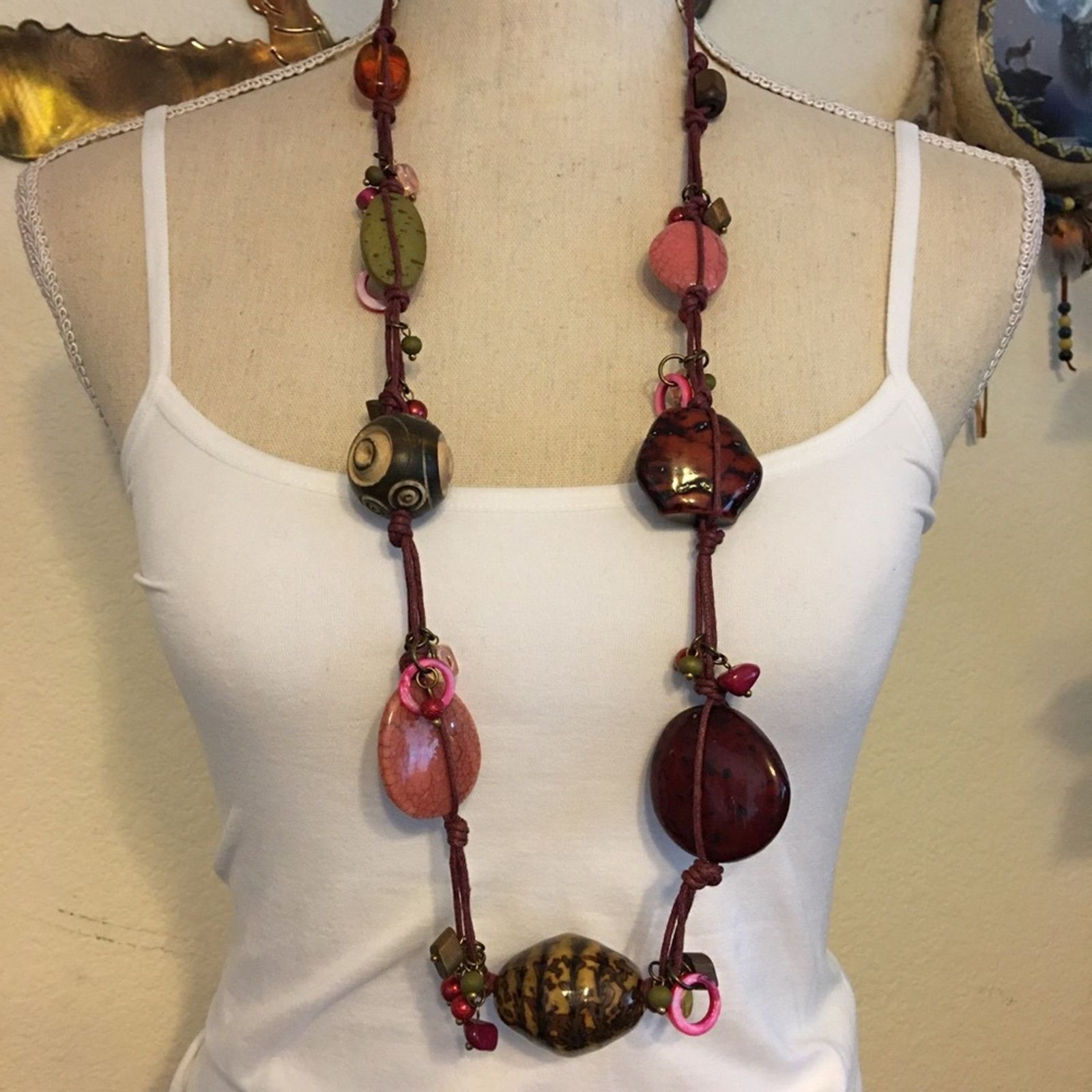 Vintage Vintage large ceramic & wood bead necklace Size ONE SIZE - 1 Thumbnail