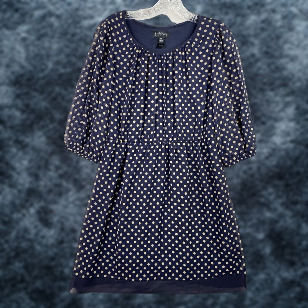 Vintage VINTAGE Enfocus Dress Womens 8P PETITE Blue Polka Dot V-Neck Elastic Waist Shirt? Size M / US 6-8 / IT 42-44 - 1 Thumbnail
