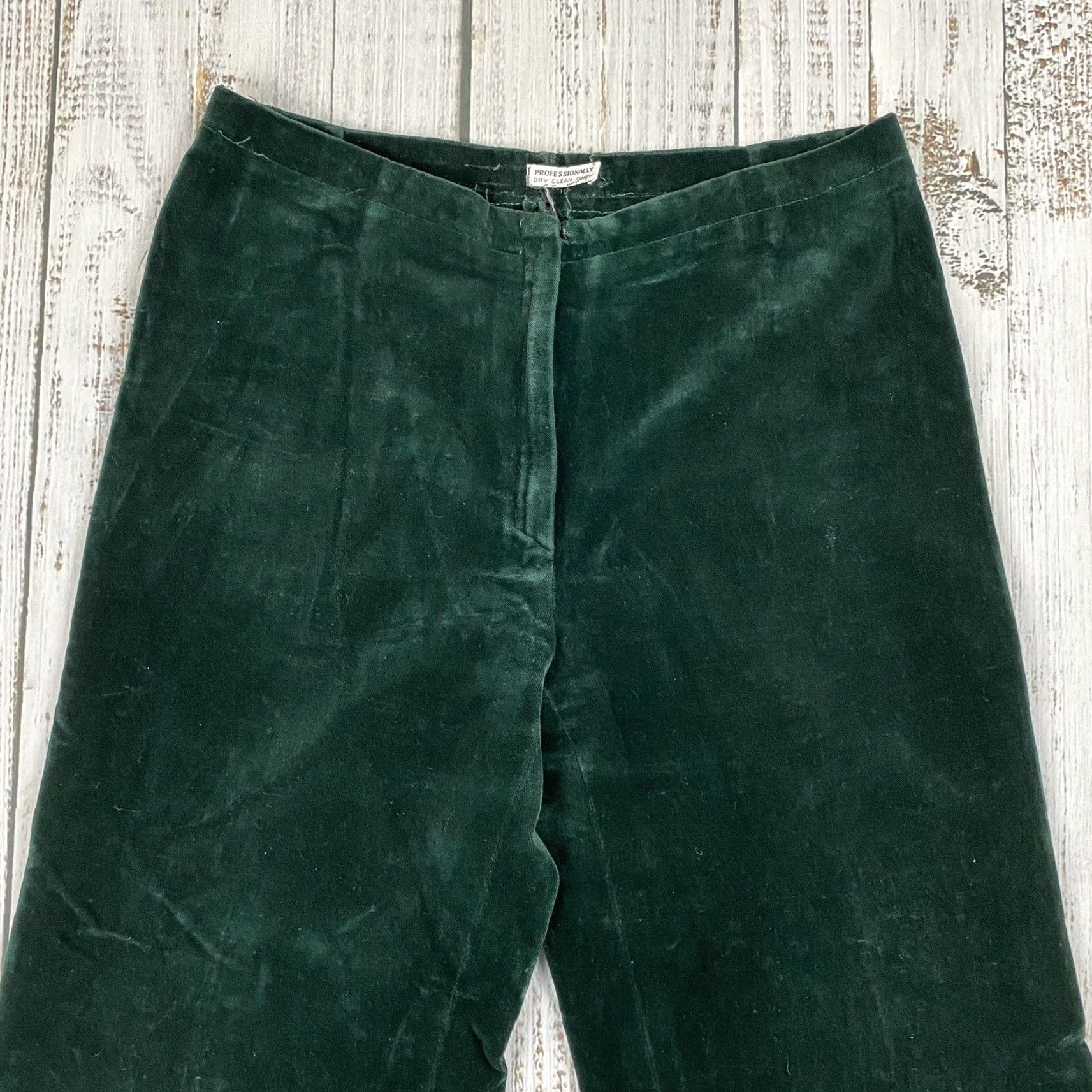 Vintage VINTAGE 1970s T.JONES Velour High Rise Zip Bell Bottom Pants Women’s 29x31 Forest Green Hippy Boho Size 29" - 2 Thumbnail