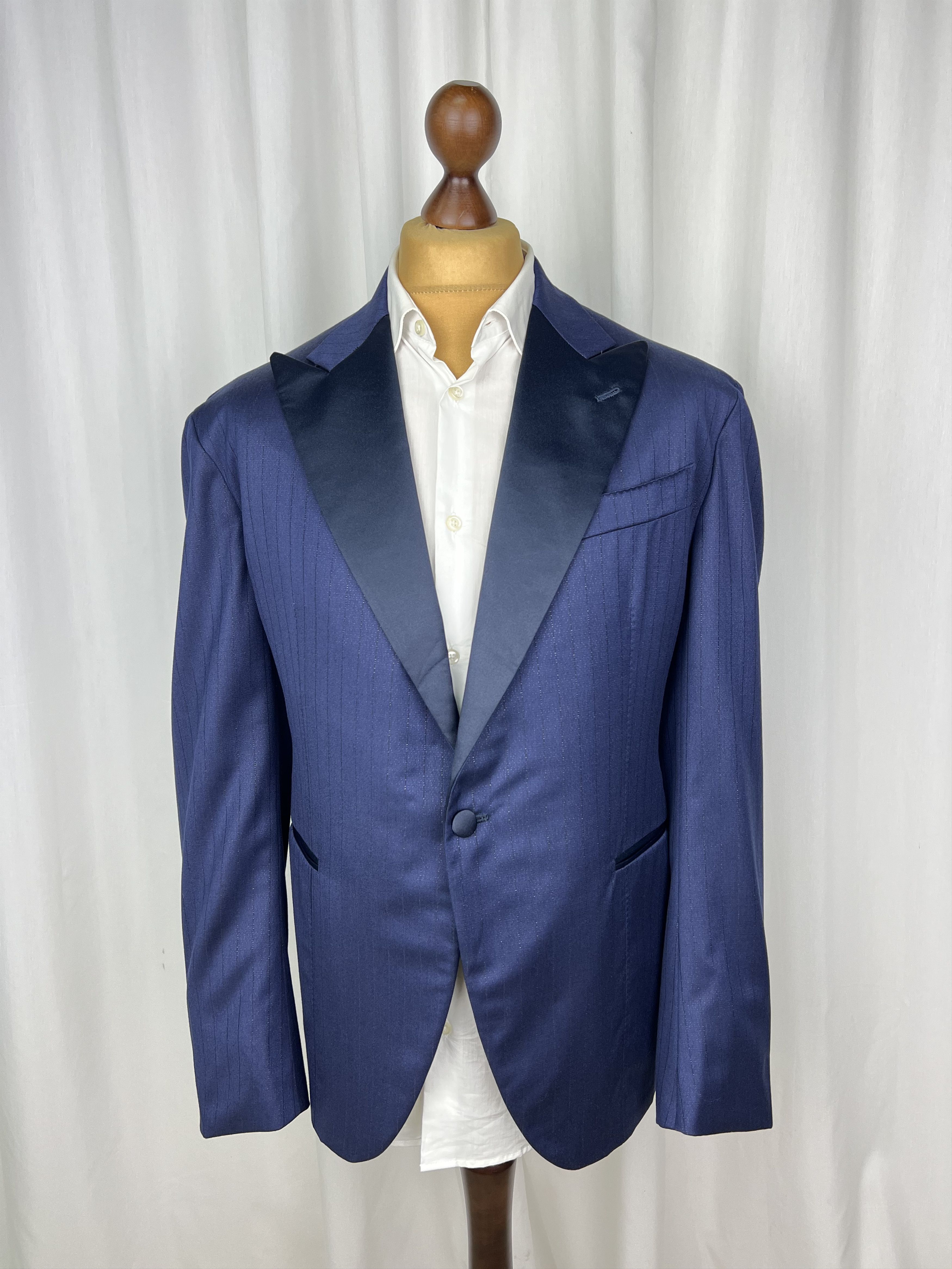 Isaia NWT Bespoke Shiny Striped Wool Peak-Lapel Tuxedo Blazer Size 46R - 1 Thumbnail
