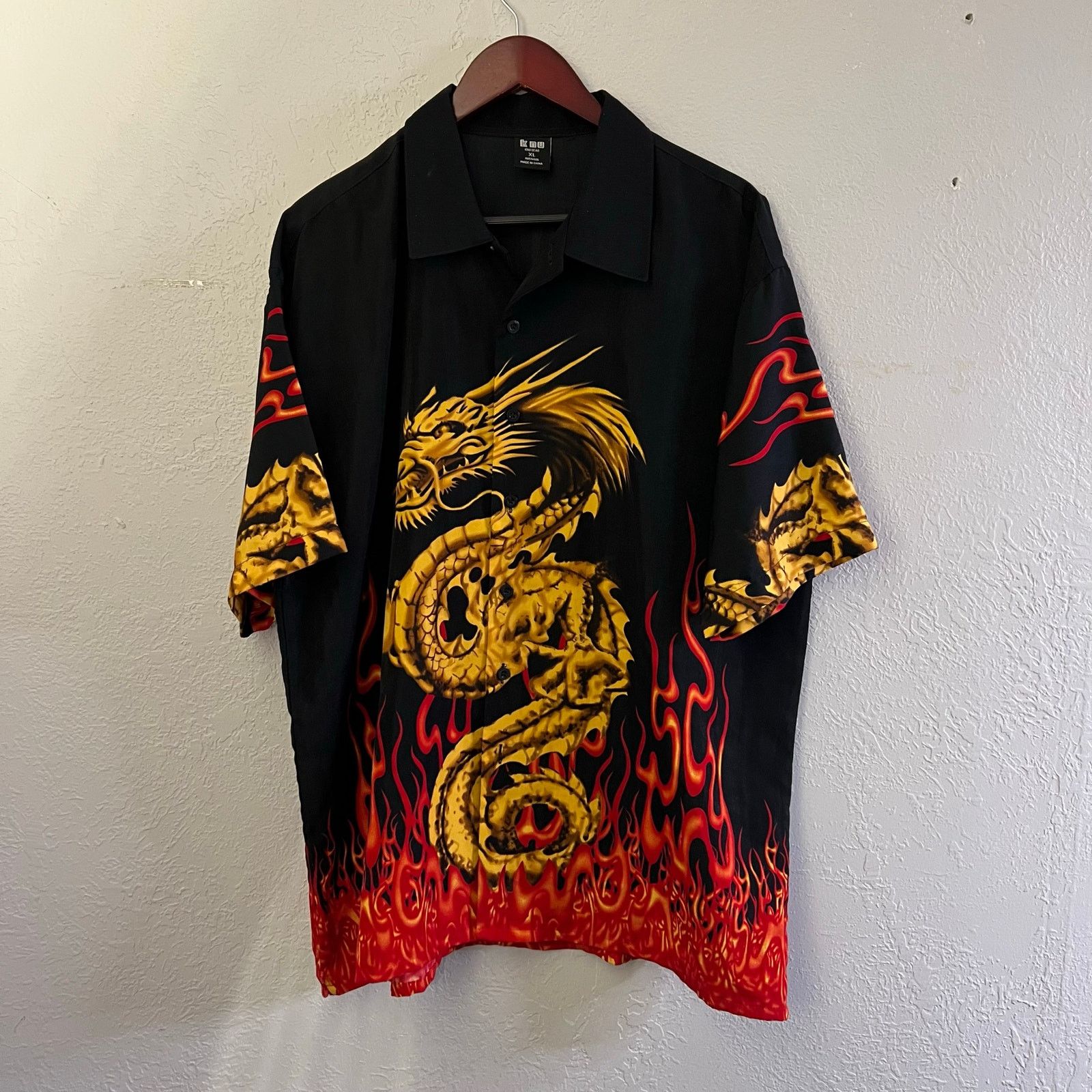 Vintage Vintage KNU Button Up Shirt Japanese Dragon Flames Mens XL Size US XL / EU 56 / 4 - 8 Thumbnail