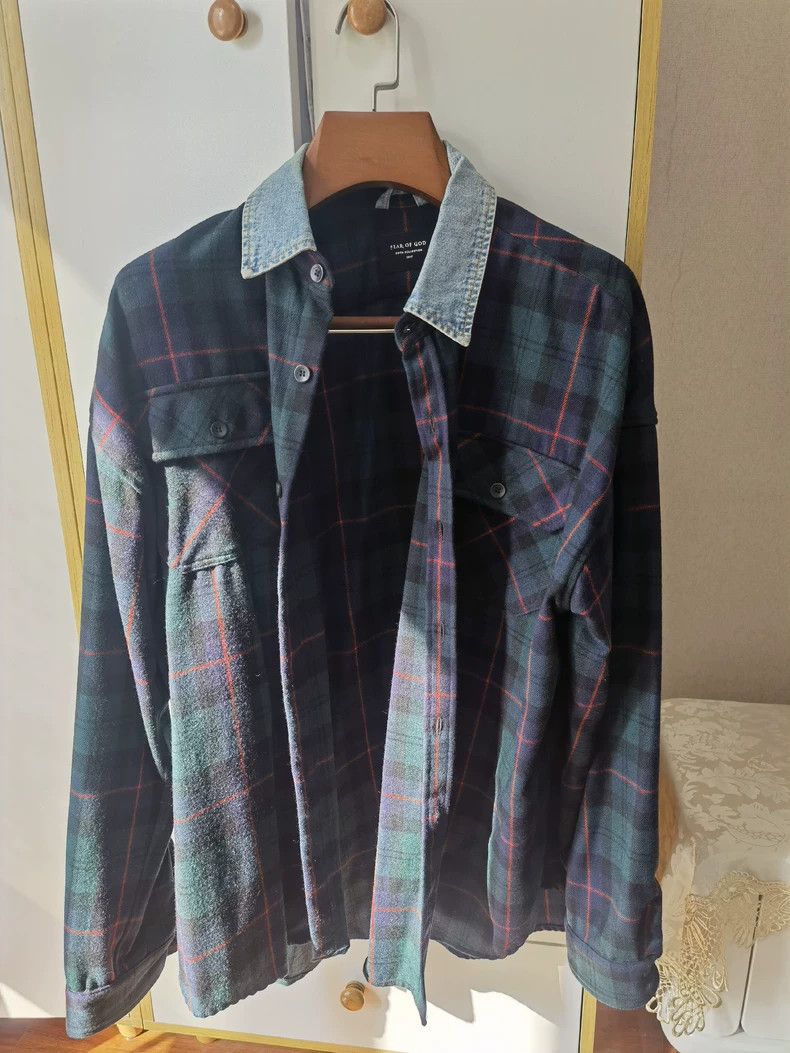 Fear of God Fear of God 5th Green Plaid Denim Collar Shirt - dmc Size US L / EU 52-54 / 3 - 1 Thumbnail