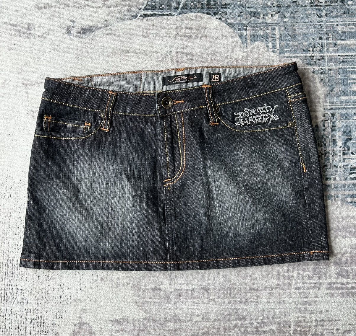 Ed Hardy Ed Hardy Rhinestone Jeans Skirt Size 33" - 2 Thumbnail
