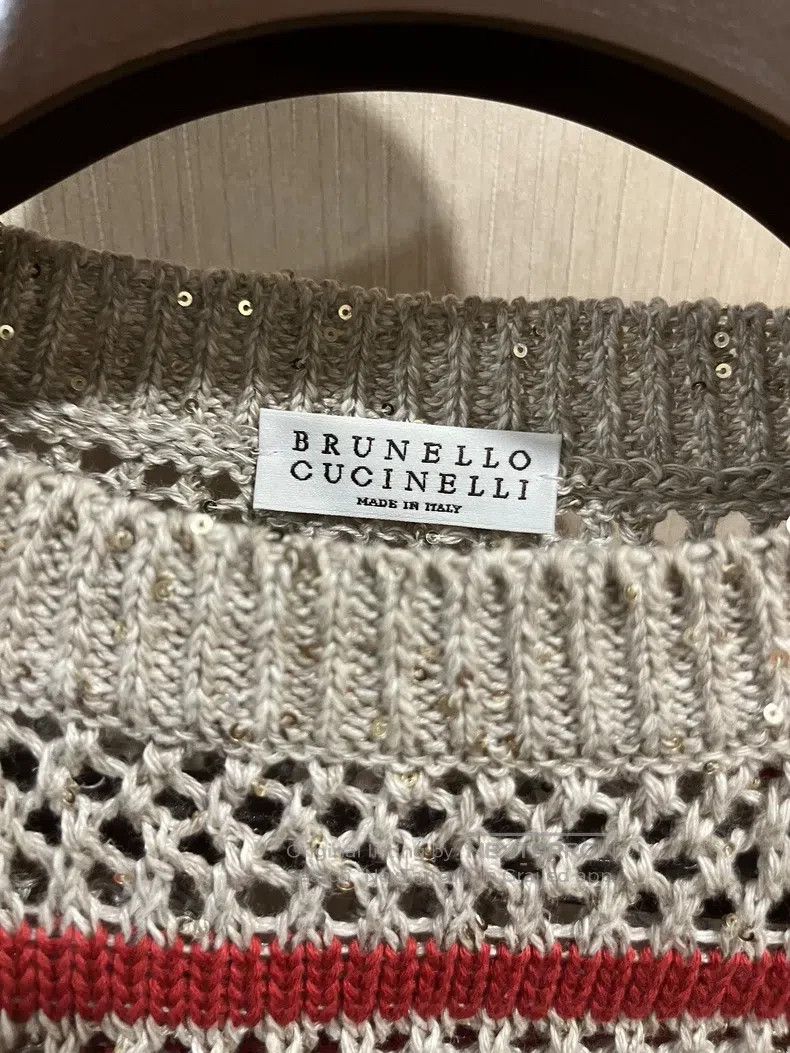 Brunello Cucinelli Brunello Cucinelli Linen sequin knit top Size S / US 4 / IT 40 - 6 Thumbnail