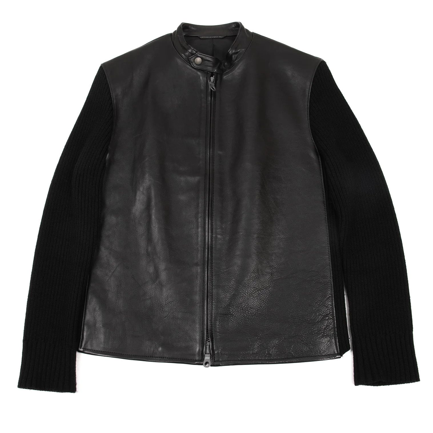 Yohji Yamamoto Yohji Yamamoto Leather Knit Jacket Black 4 Size US XL / EU 56 / 4 - 1 Thumbnail