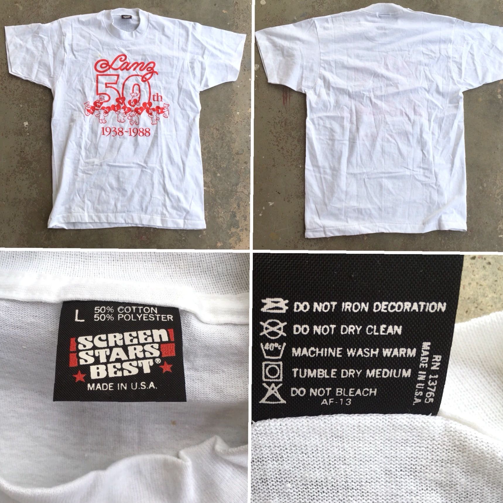 Vintage Lanz 50th Anniversary 1938-1988 T-Shirt Screen Stars Best Made In USA 1980s Sz L Shirt Unisex White 1980s Mens Womens Boys Girls Size US L / EU 52-54 / 3 - 5 Thumbnail