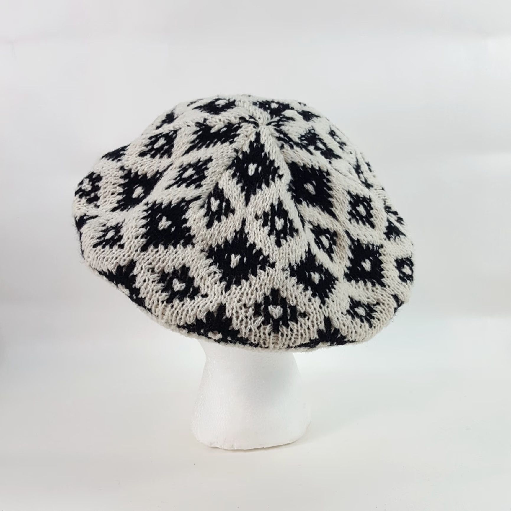 Vintage VINTAGE Vintage 80s Knit Wool Cream Diamond French Beret Warm Winter Hat Womens One Size Size ONE SIZE - 5 Thumbnail