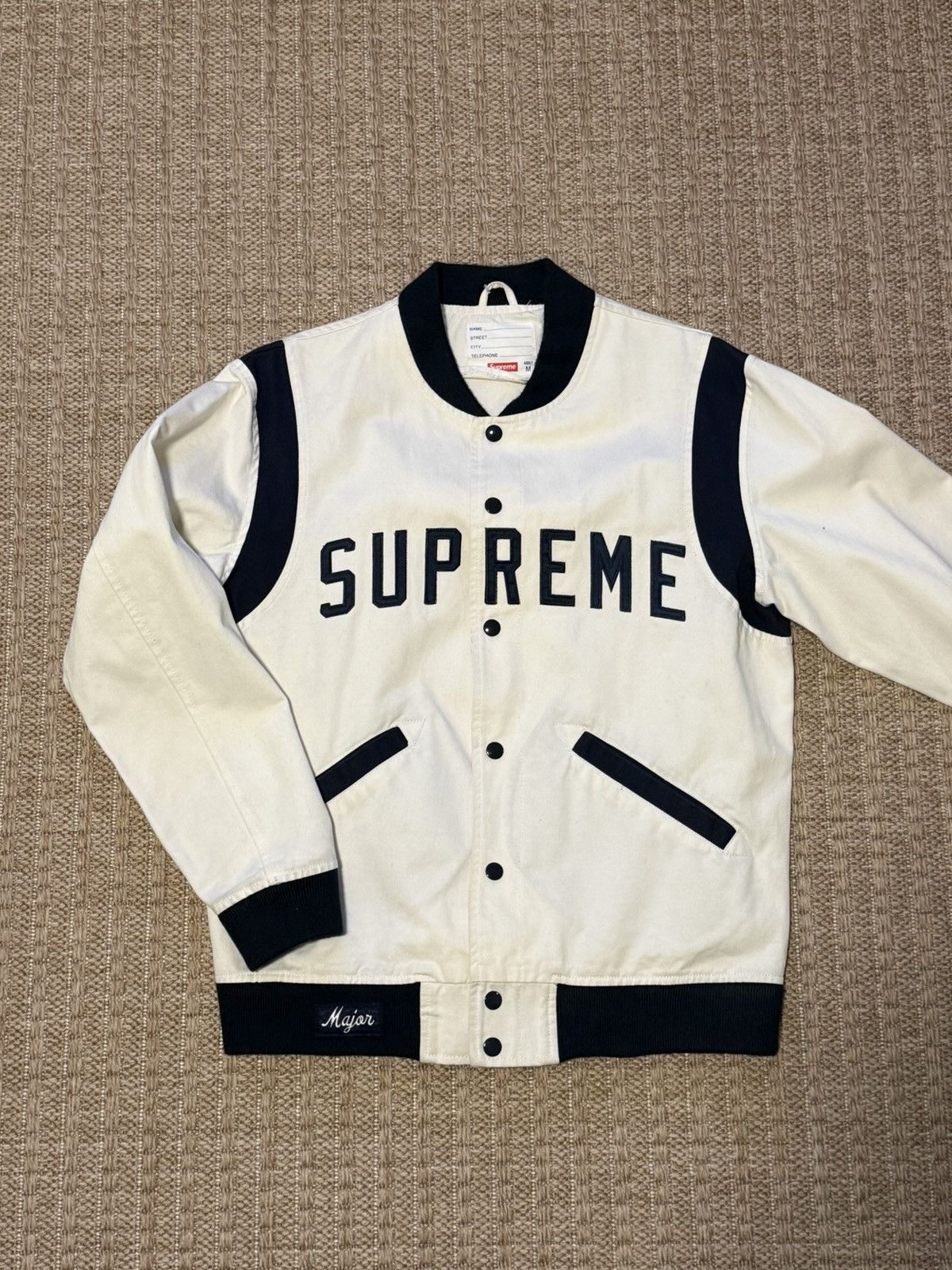 Supreme Vintage 2011 Supreme Major Varsity Jacket Medium White Navy Size US M / EU 48-50 / 2 - 1 Thumbnail