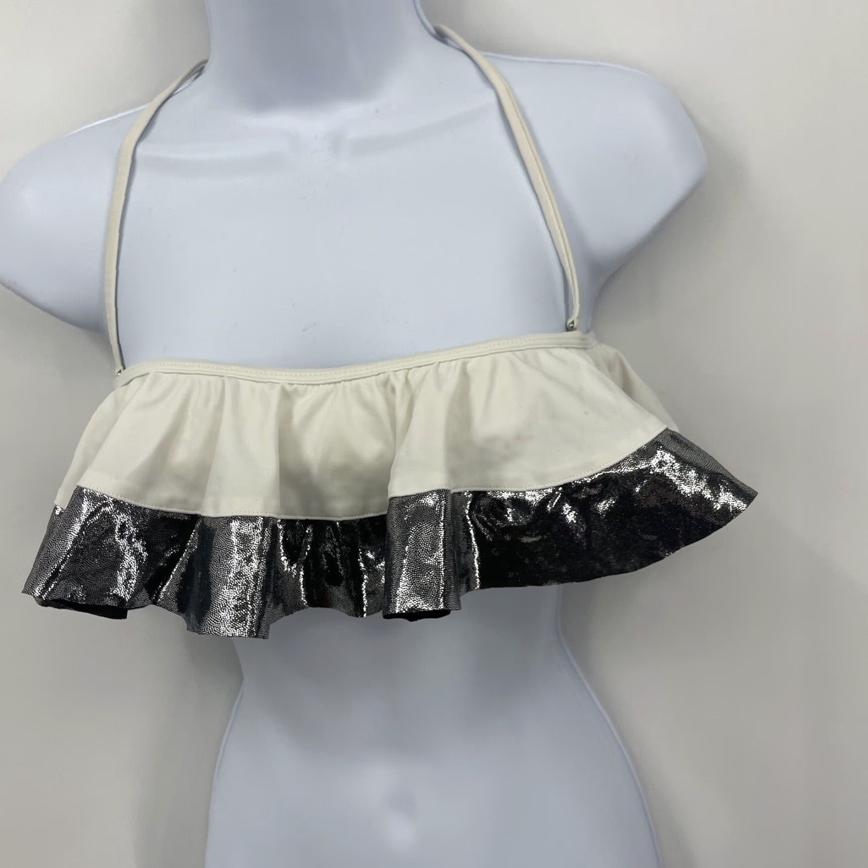 Vintage MOUILLE Bikini Top Women Small Ivory Ruffle Halter Designer Swimwear Vintage No Size S / US 4 / IT 40 - 3 Thumbnail