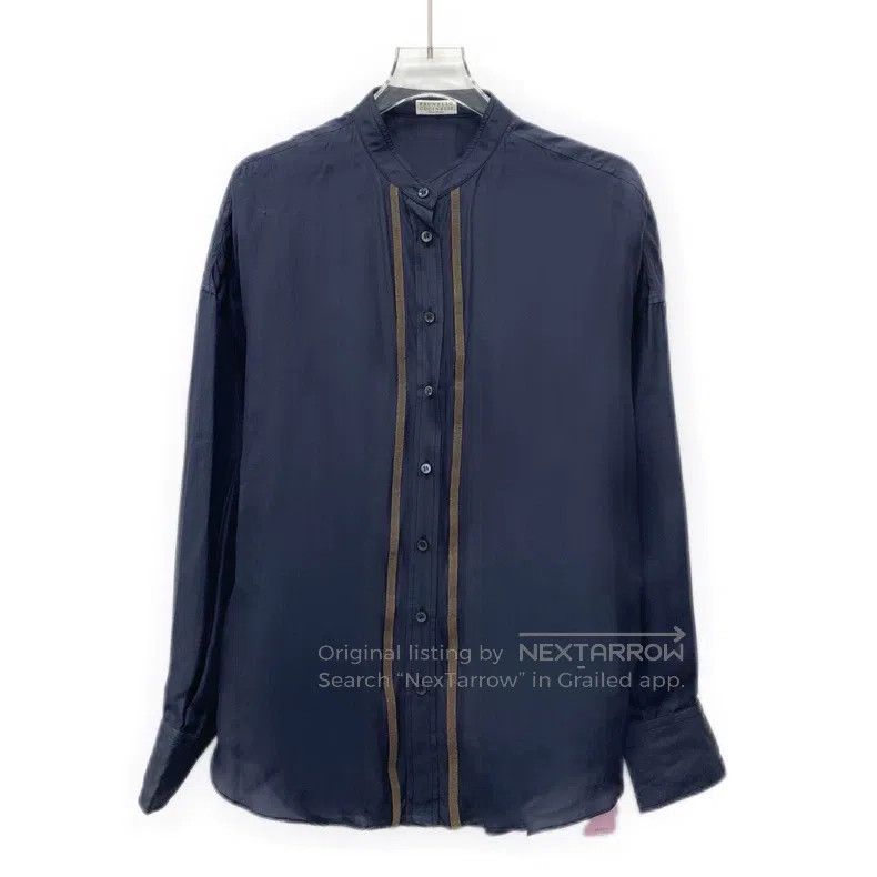 Brunello Cucinelli Brunello Cucinelli Dark blue silk single-breasted long-sle Size M / US 6-8 / IT 42-44 - 1 Thumbnail