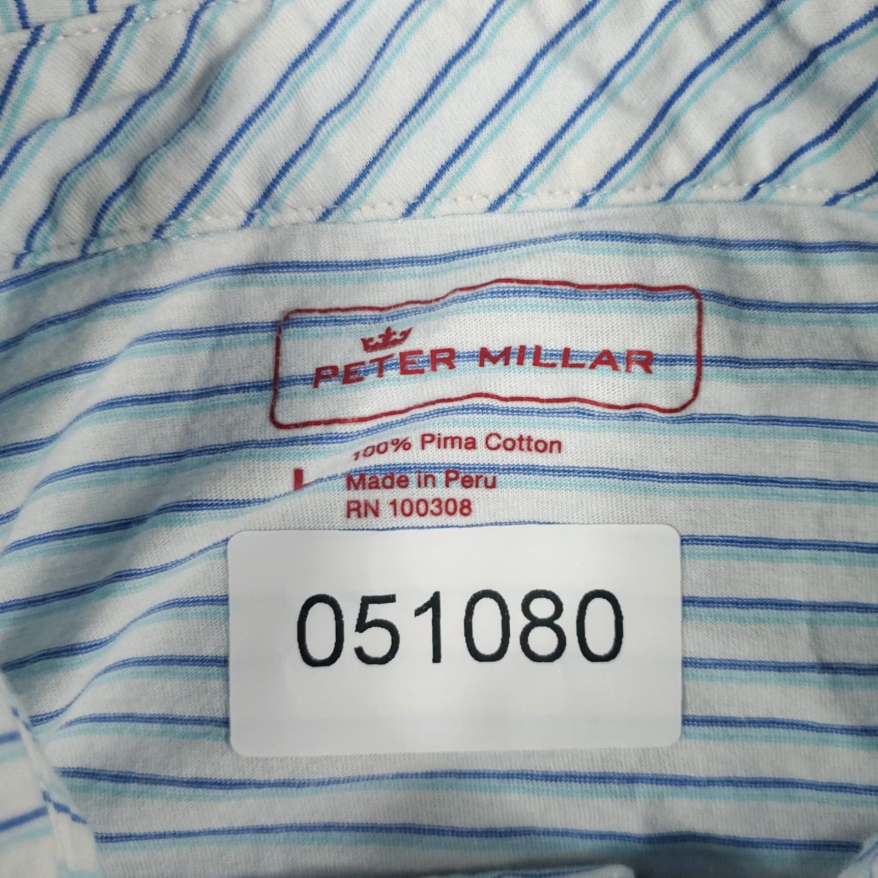 Peter Millar Peter Millar Polo Shirt Mens Large Blue Striped Short Sleeve Regular Size US L / EU 52-54 / 3 - 8 Thumbnail