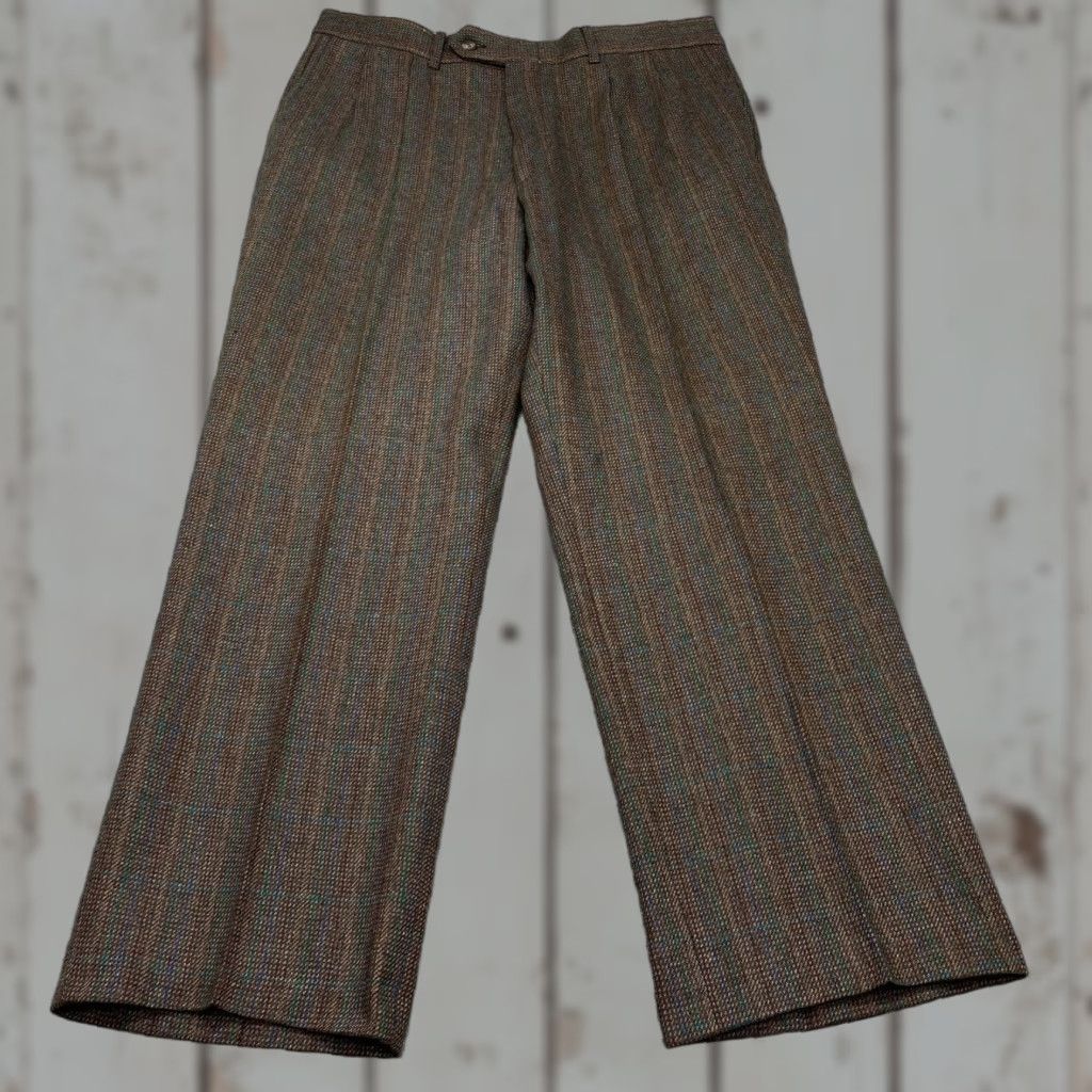 Vintage VINTAGE Oakdale Pants Mens 34x26 Brown Striped Pleated Front Wool Blend USA Dress Pants Size US 34 / EU 50 - 1 Thumbnail