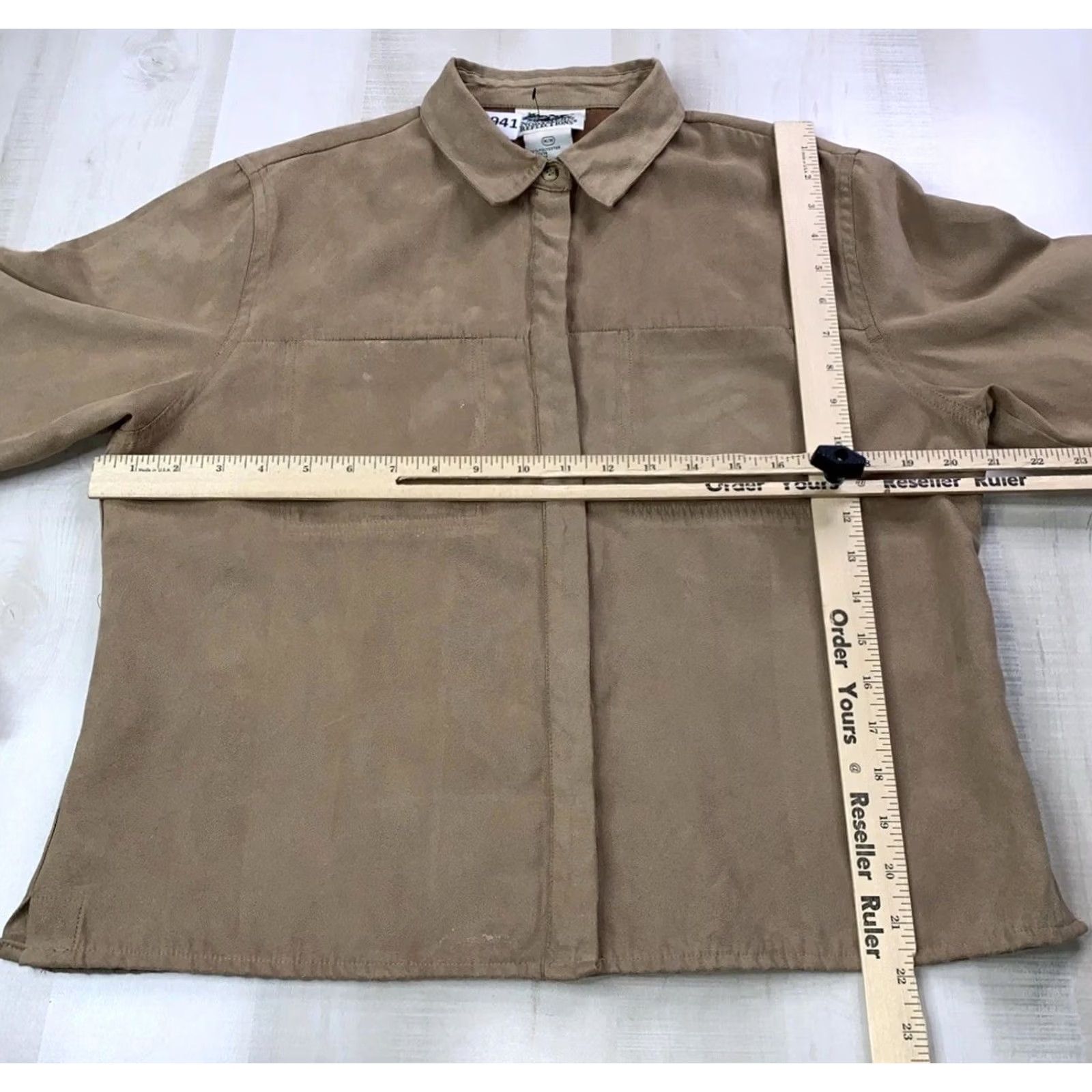 Northern Reflections VINTAGE Northern Reflections Faux Suede Pocket Front Button-Up Womens Shirt Medium Brown 12941 Size M / US 6-8 / IT 42-44 - 3 Thumbnail