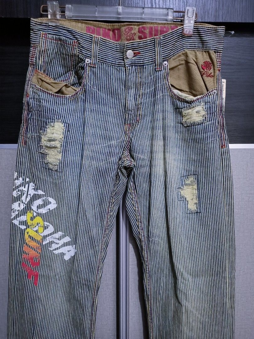 Japanese Brand Y2K Piko Aloha Surf Hickory Jeans (W32 NOS) Size US 32 / EU 48 - 2 Thumbnail