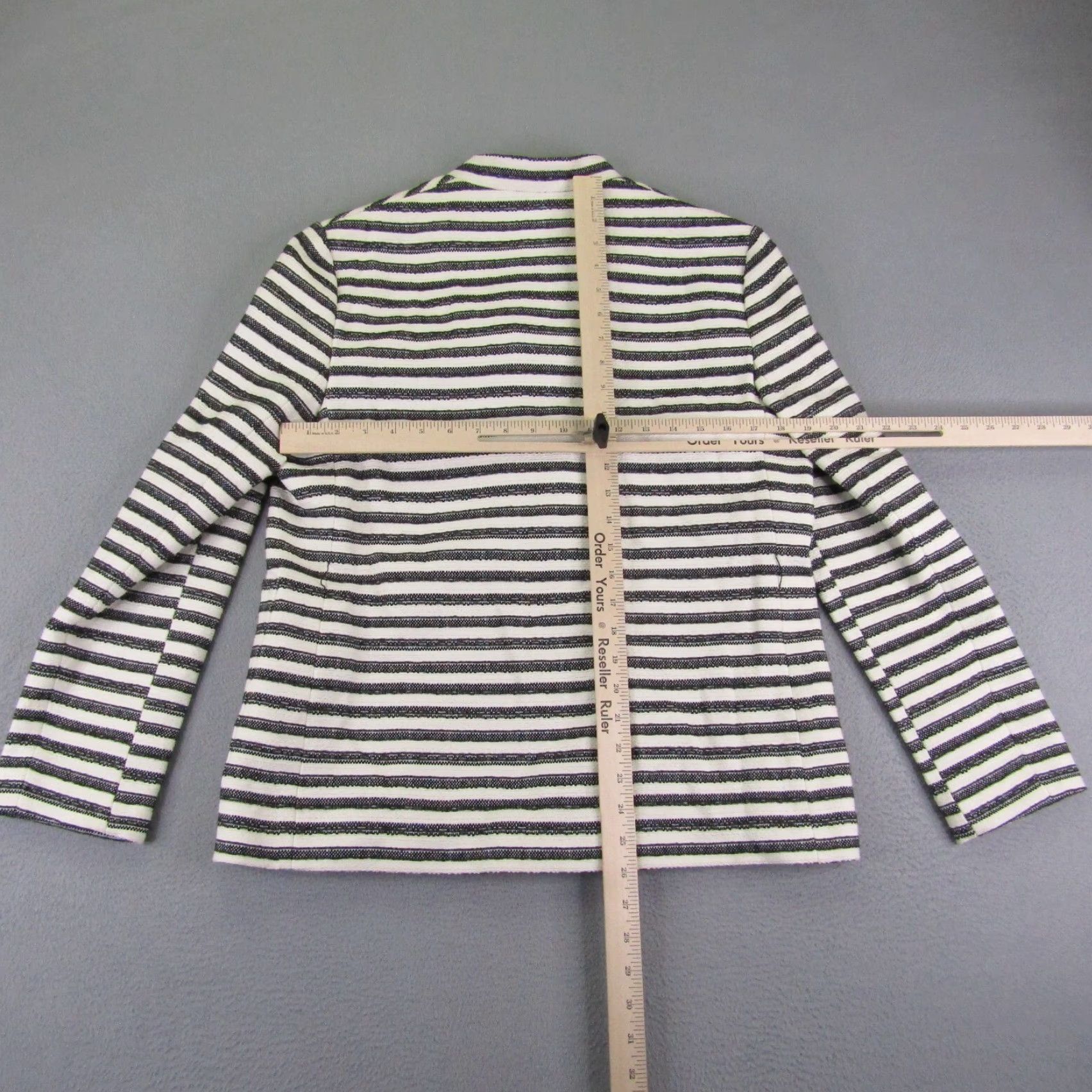 Ralph Lauren VINTAGE LK Bennett Blazer Women 10 Black White Striped Cotton-Blend Denim Snap Front 90s-Inspired Womens Size L / US 10 / IT 46 - 7 Thumbnail
