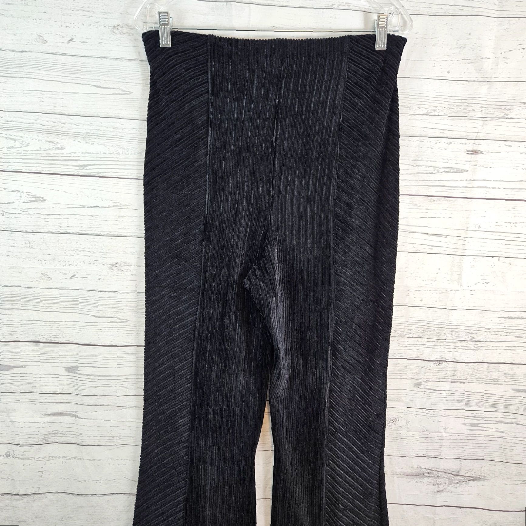 Free People Free People Womens Ribbed Velvet Flare Pants Sz Large Black Pull On High Rise Size 36" / US 14 / IT 50 - 4 Thumbnail