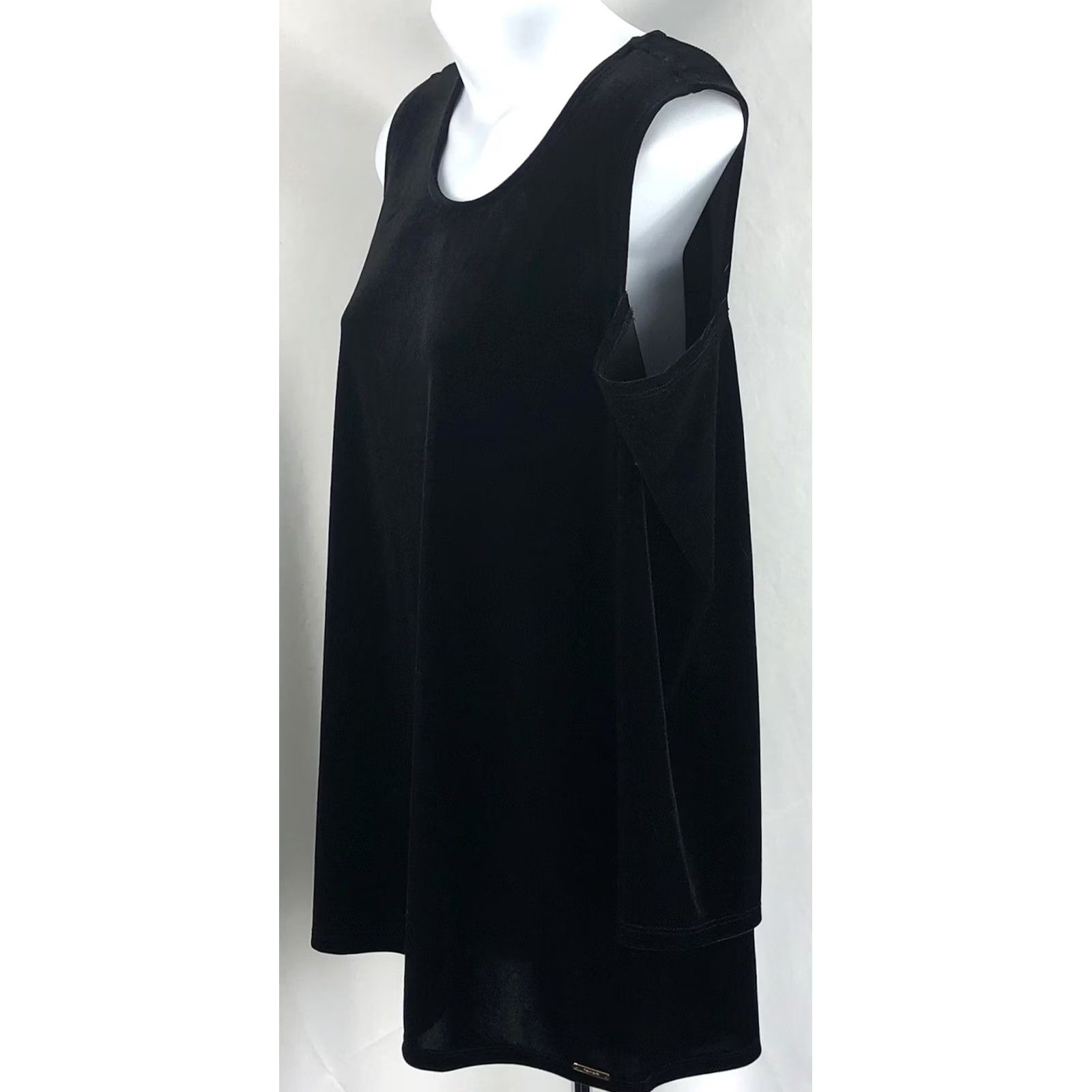 Vintage Tahari Velour Scoop Neck Cold Shoulder Top L Black Womens Blouse 90s Y2K Fairy Grunge Vintage No Size L / US 10 / IT 46 - 2 Thumbnail