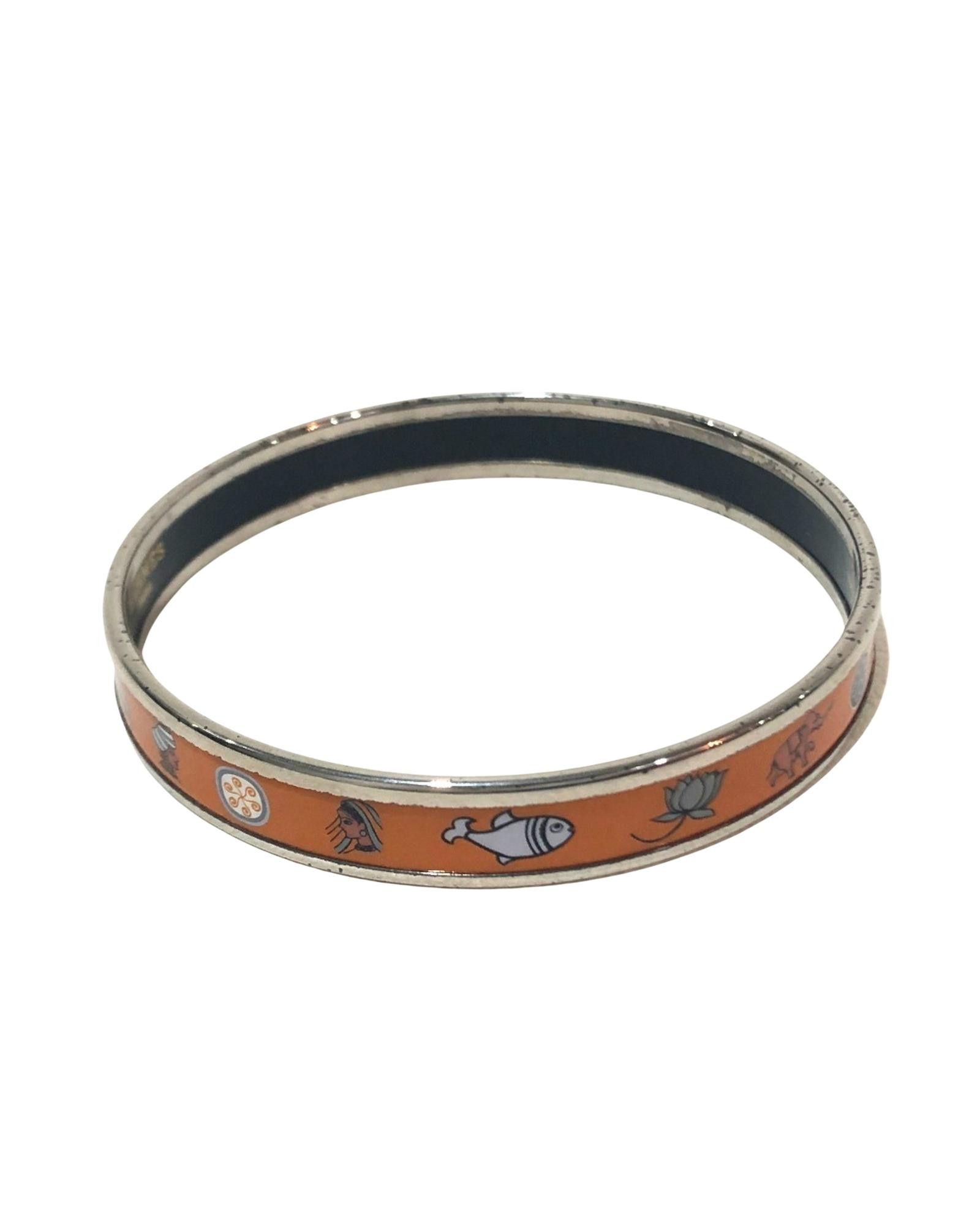 image of Hermes Orange Enamel Metal Bangle, Women's