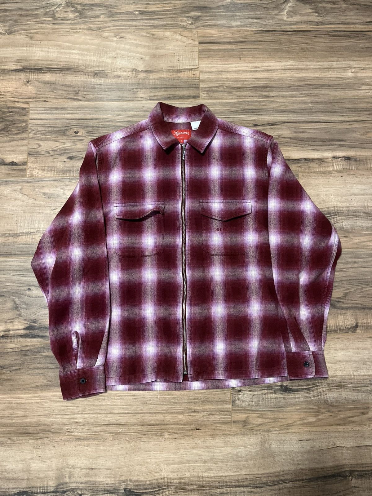 Supreme Shadow Plaid Flannel Zip Up Shirt