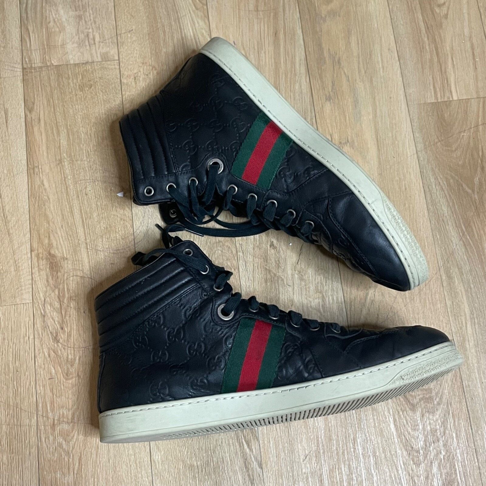 Gucci GUCCI Sneakers GG Web Dapper Black Leather High Top Monogram Size US 12 / EU 45 - 3 Thumbnail