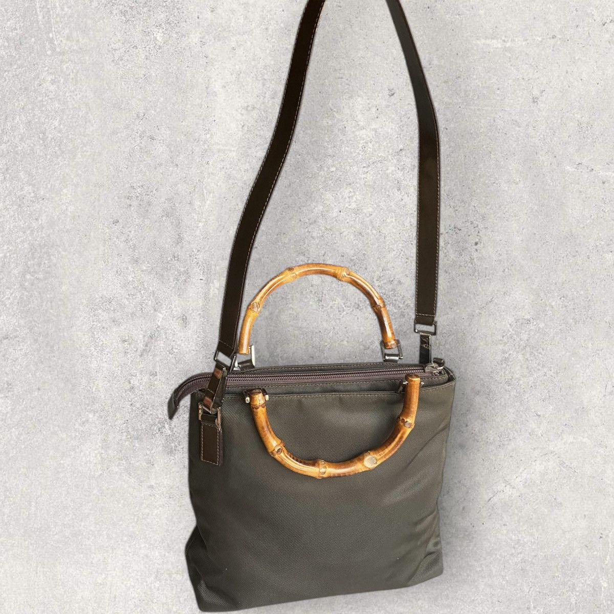 Gucci Vintage Gucci Bamboo Canvas Shoulder Bag Size ONE SIZE - 2 Thumbnail