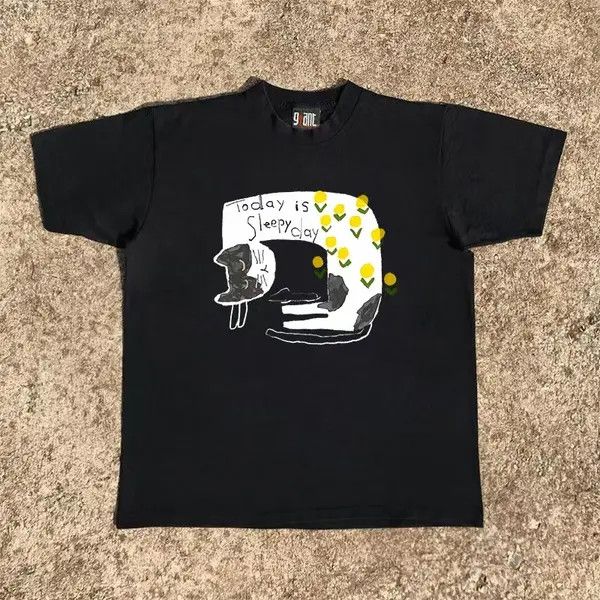 VIBE Black casual retro cat print t-shirt Size US M / EU 48-50 / 2 - 5 Thumbnail