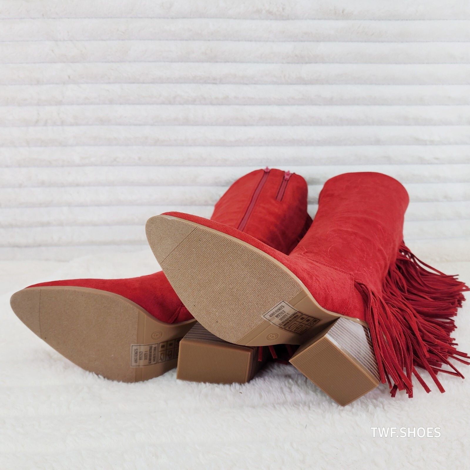 Other Dusty Roads Red Faux Suede Back Fringe Western Cowgirl Boots Size US 10 / IT 40 - 5 Thumbnail