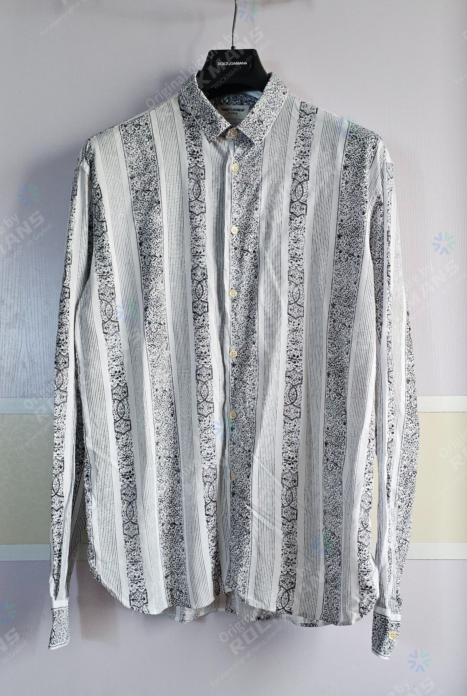 Saint Laurent Paris Saint Laurent White Striped Bandana Print Shirt Size 44/XL Size US XL / EU 56 / 4 - 2 Thumbnail