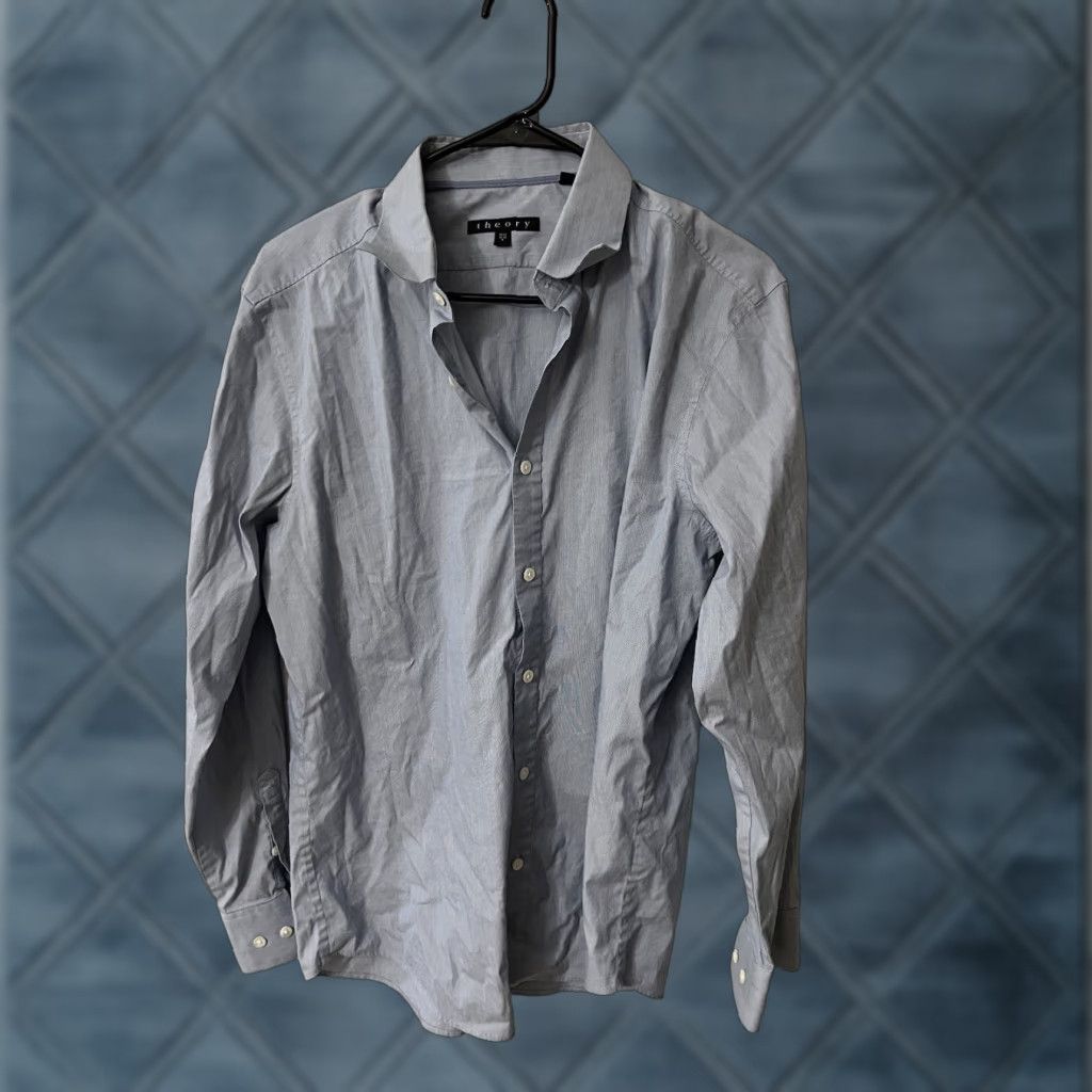 Theory Theory Mens Cotton Long Sleeve Button Down Shirt Size 15.5 Blue Dress Shirt Size 40R - 1 Thumbnail